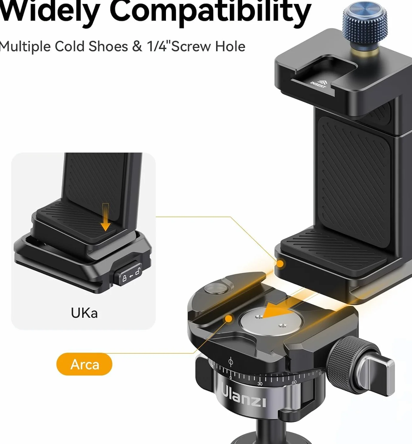 ULANZI MA33 metalowy adapter statywu Arca QR 1/4 obrotowy 360° 180° akcesorium smartfon iPhone 16 Pro Max Android