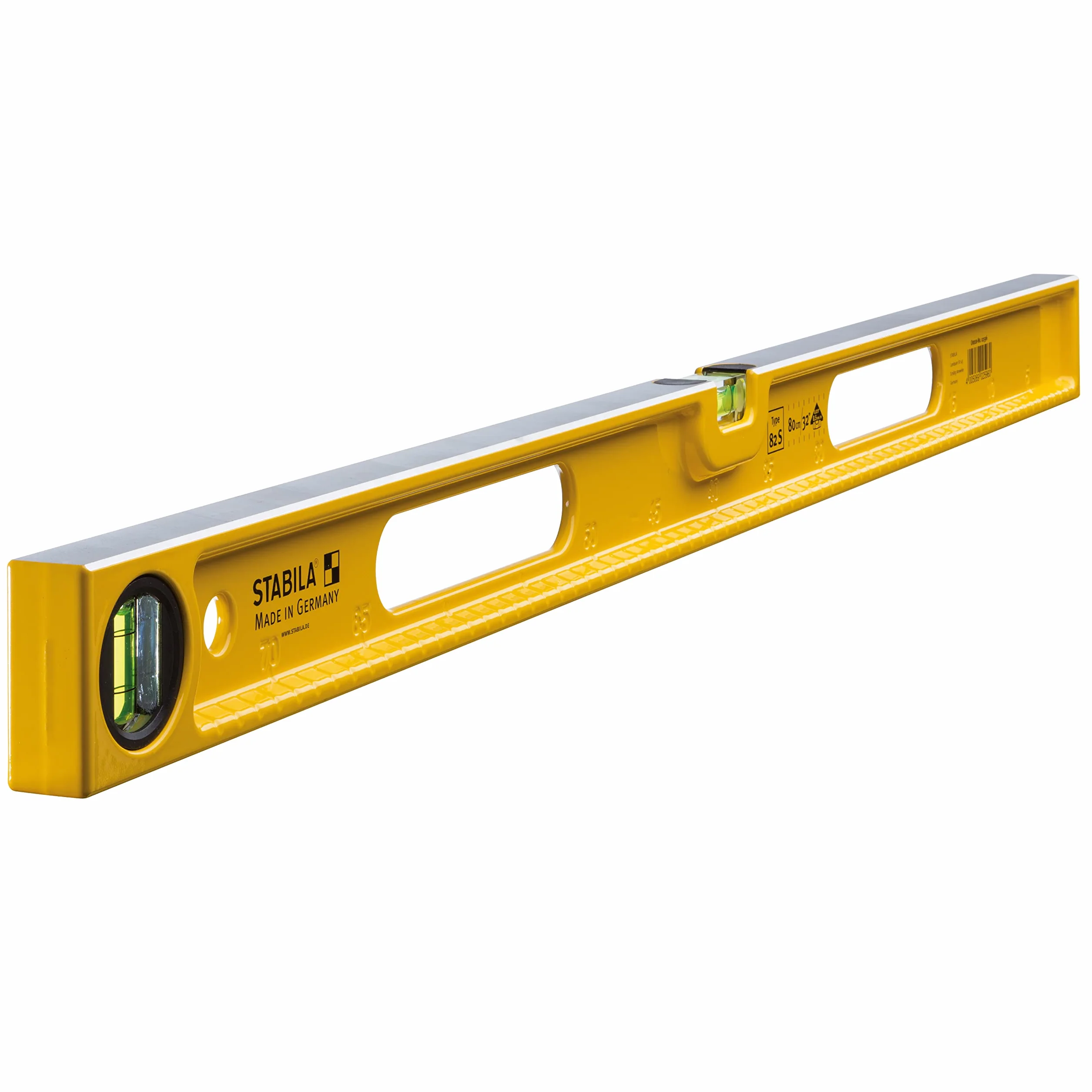 STABILA Poziomica typ 82 S, 80 cm, wytrzymały profil ciśnieniowy z odlewu aluminiowego, skala metryczna, 1 libela pozioma, 1 libela pionowa, 2 otwory na uchwyty, Made in Germany