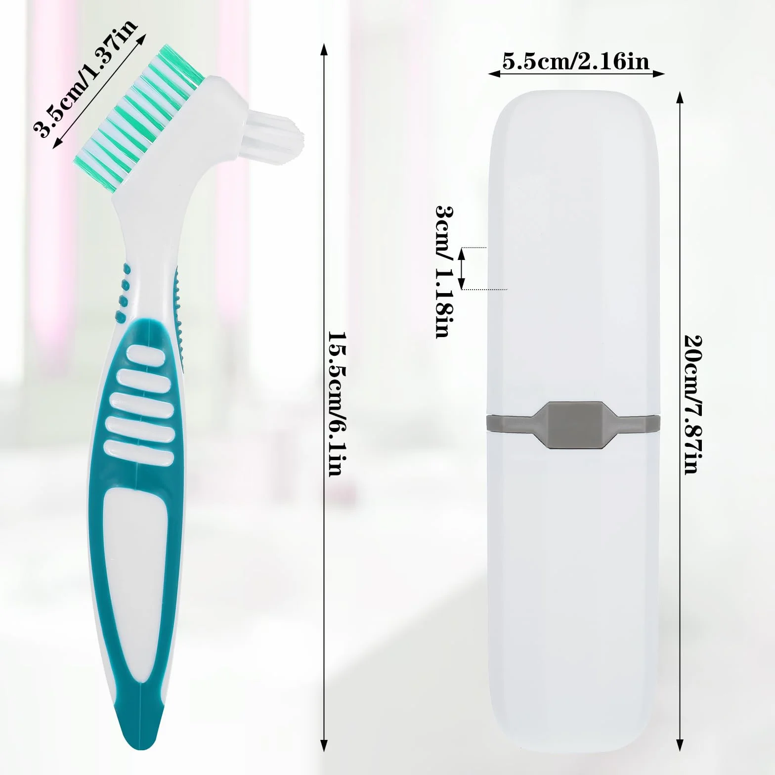 Szczotka do protez, 2 szt. szczoteczki do zębów z etui, wielowarstwowe włosie, ergonomiczny gumowy uchwyt do czyszczenia sztucznych zębów, zielona, fioletowa