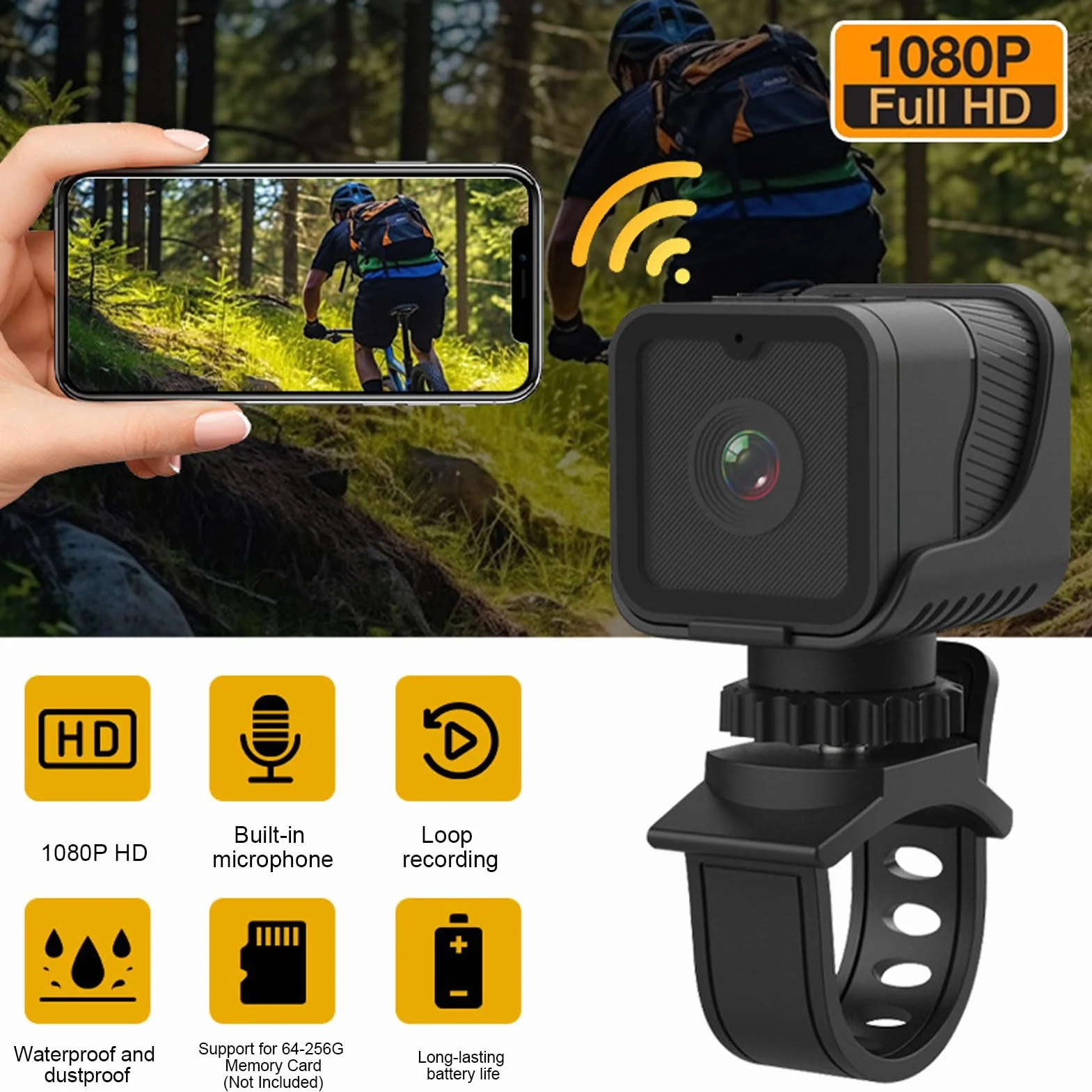 Rowerowa Kamera Sportowa DV 1080P HD, Szeroki Kąt 120 Stopni, Wodoodporna Akcji Rejestrator Wideo Na Kierownicę Roweru, Połączenie W Czasie