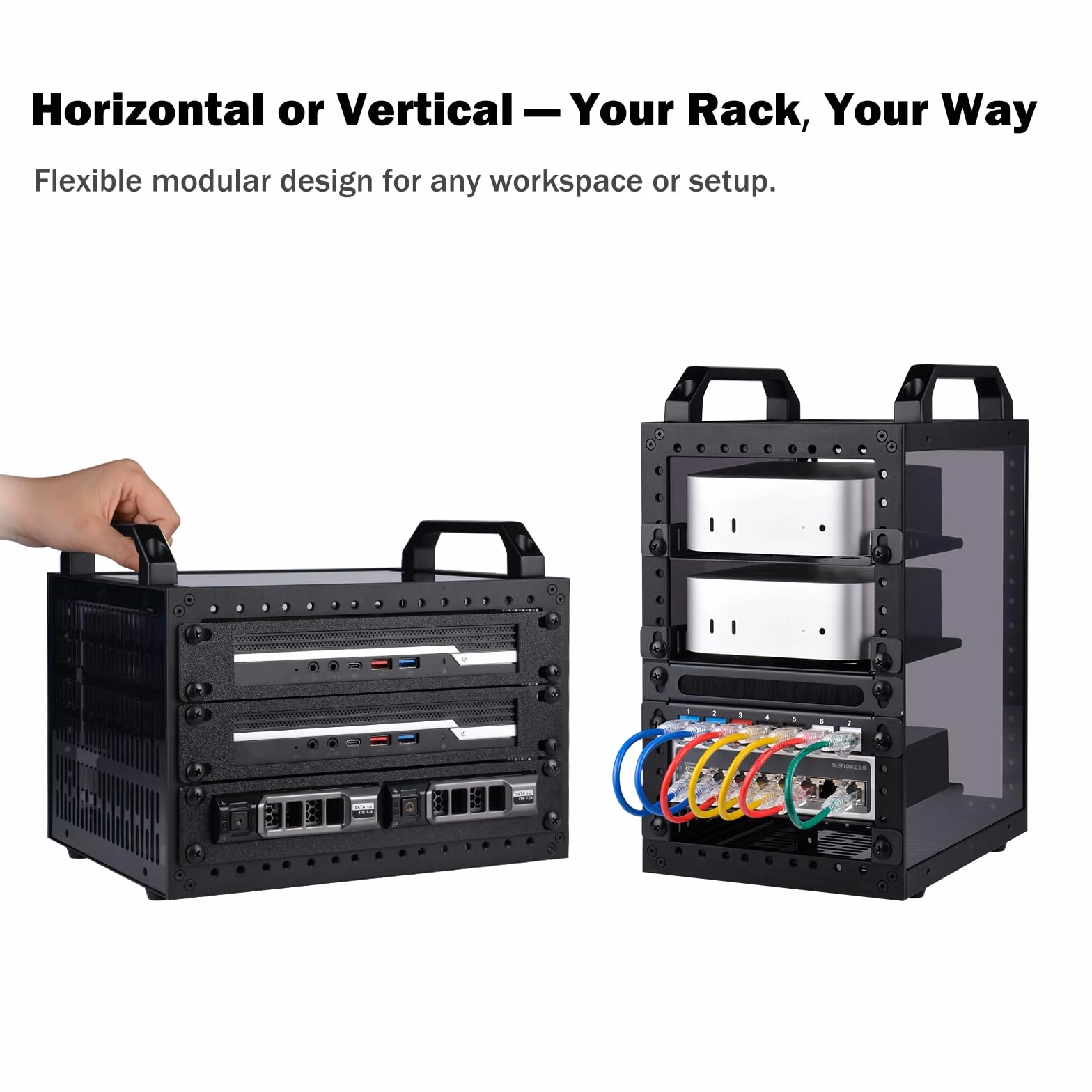 GeeekPi DeskPi RackMate TT Mini szafka do mini PC, głębokość 200 mm, z 2 przegródkami na półki 0,5U, do NAS, AV i technologii sieciowej (czarny)