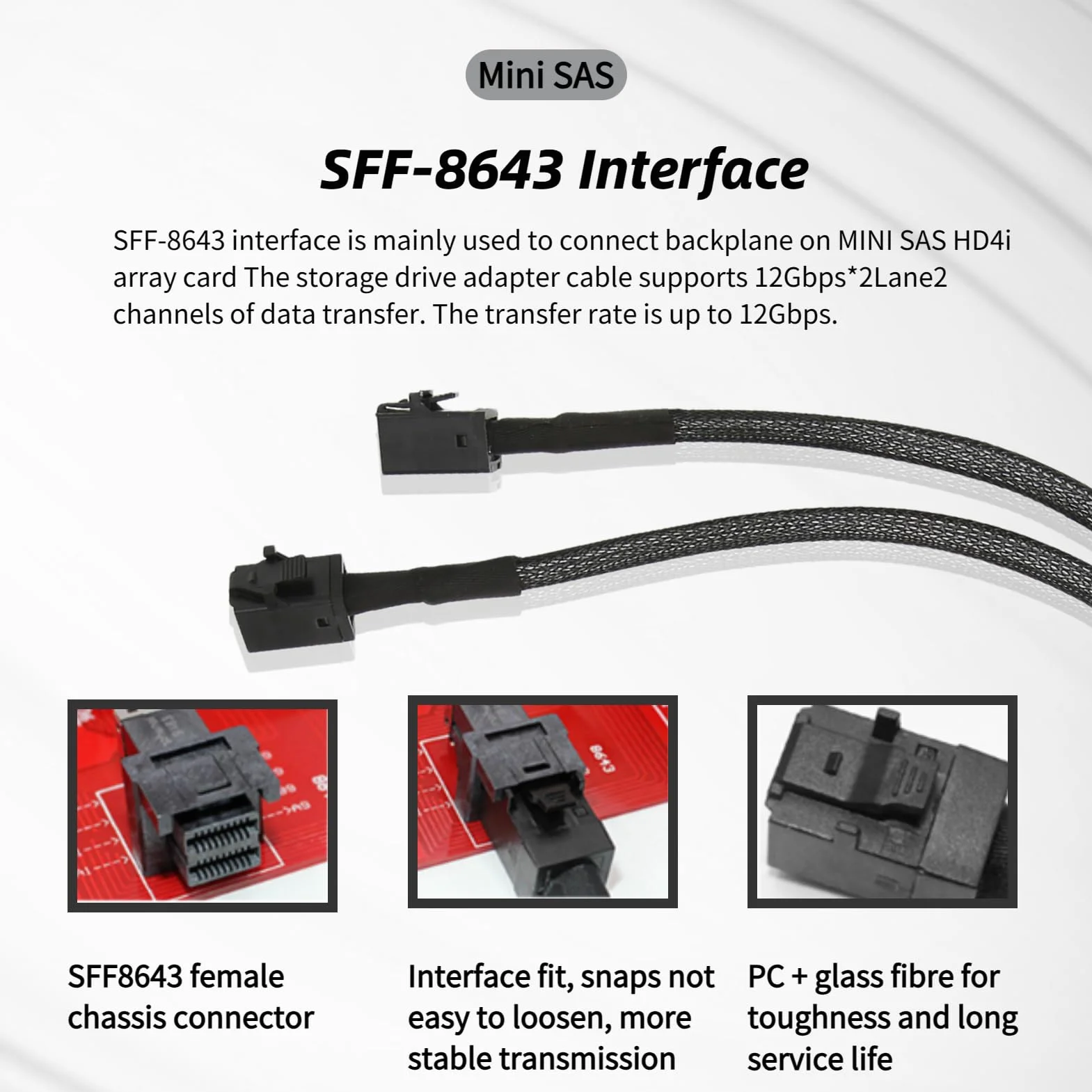Mini SAS Kabel Serwerowy SFF 8654 8i do SFF 8643 - Połączeniowy Karty Macierzy SAS Serwera 12 Gb/s Złącze Kontrolera Hosta