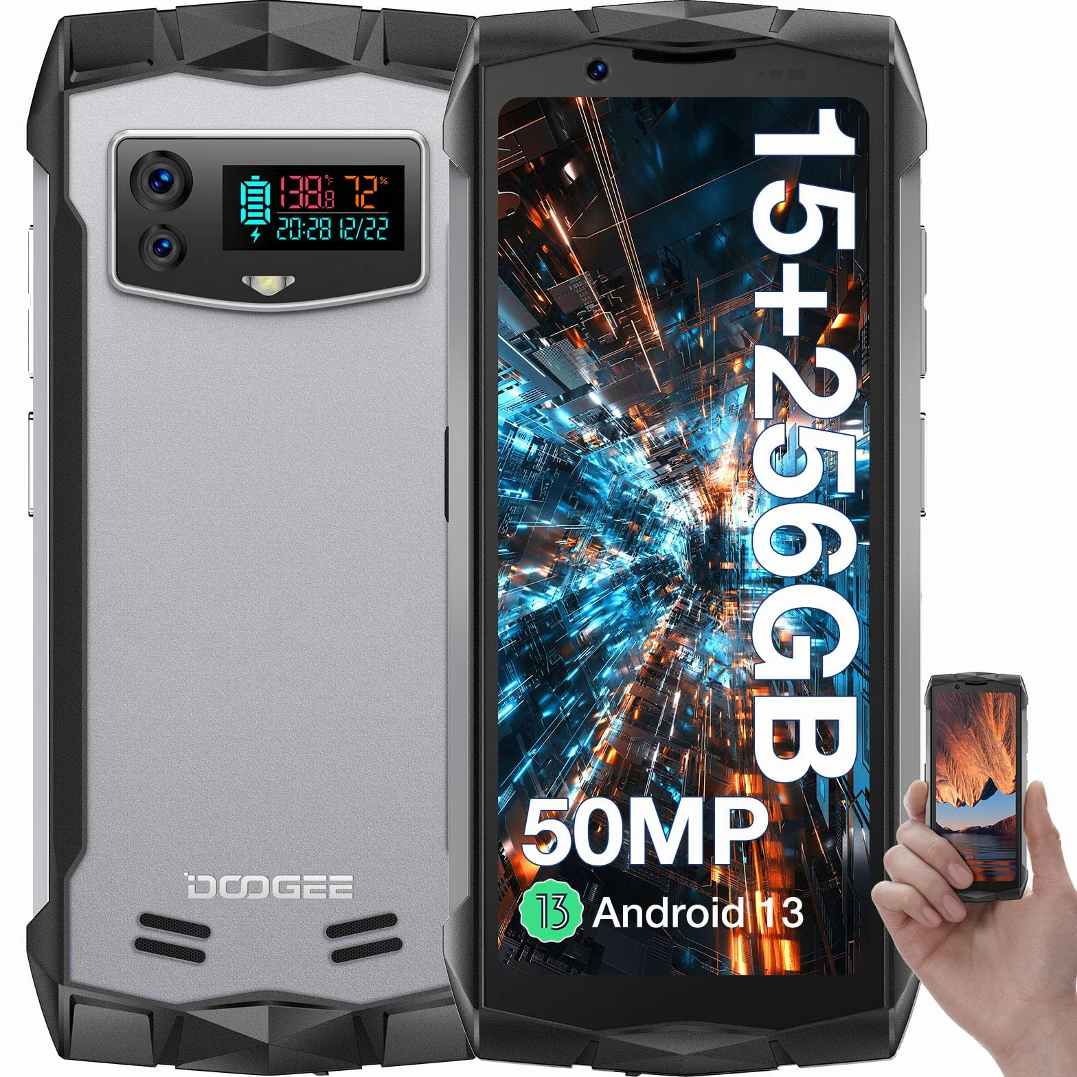 S Mini telefon komórkowy Android 13 Helio G99 15 GB + 256 GB 2TB 4,5" QHD+ aparat Dual IA 50 MP 3000 mAh NFC 4G Dual SIM Face ID srebrny