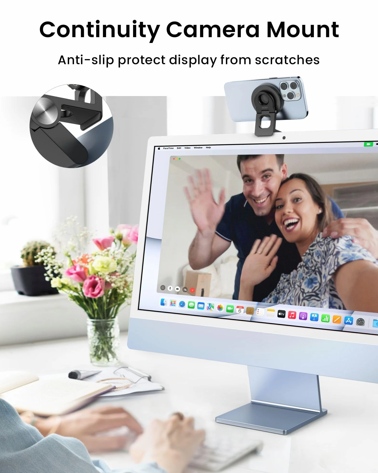 SODI Continuity iPhone kamera do MacBook, iPhone 17/16/15/14/13/12, iMac, Studio Displays, uchwyt kamery internetowej z regulacją nachylenia do monitorów biurkowych. (czarny)