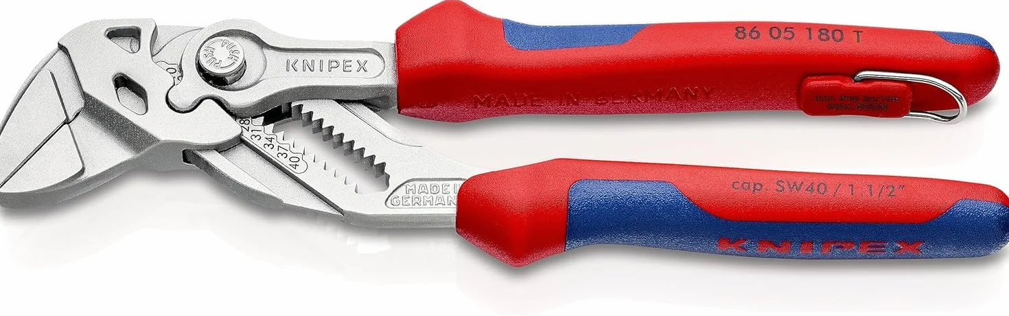 KNIPEX Szczypce-klucz szczypce i klucz w jednym narzędziu chromowany z wielokomponentowymi nasadkami, zaczep do mocowania systemu, 86 05 180 T