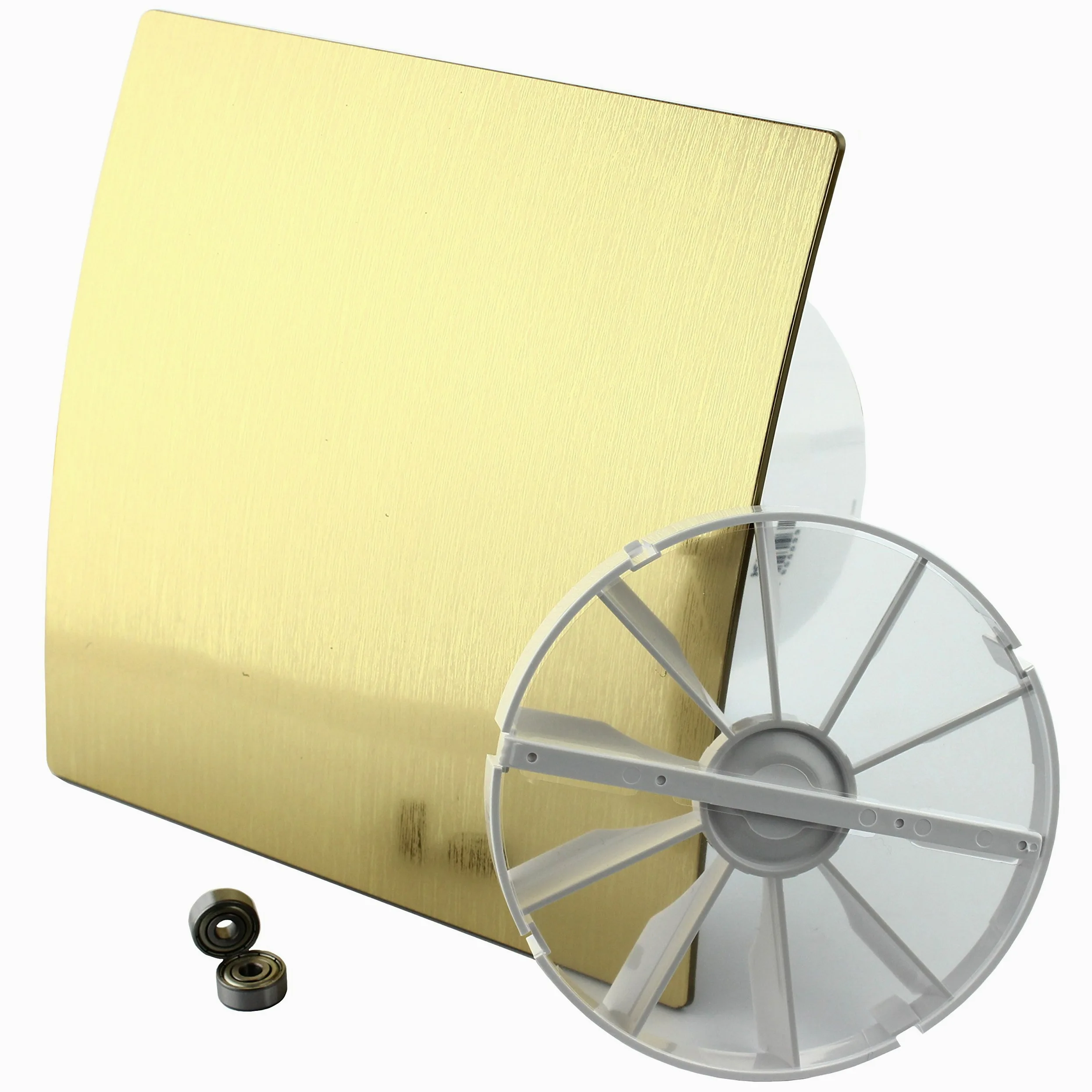 MKK – 18152-003 – DUO designerski wentylator łazienkowy wentylator ścienny turbo klapka zwrotna łożyska kulkowe, regulacja prędkości obrotowej, Ø 100 mm, złoto szczotkowane