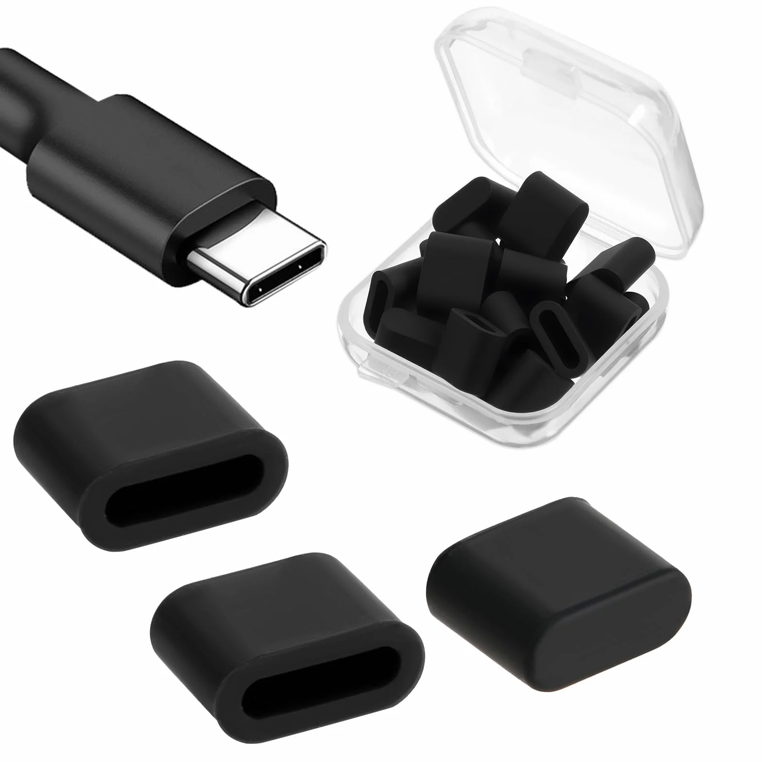 Larrel 20 sztuk silikonowe zatyczki USB C ochroną przeciwpyłową z plastikową skrzynką