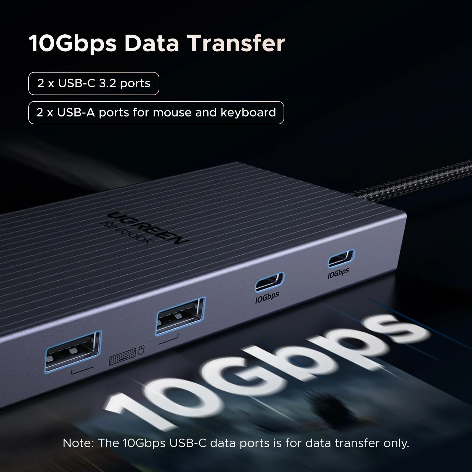 UGREEN Revodok Pro Stacja dokująca 3 wyświetlacze HDMI 4K 60Hz DisplayPort 4K 120Hz USB-C 10 Gb/s USB-A SD TF LAN audio 100W PD