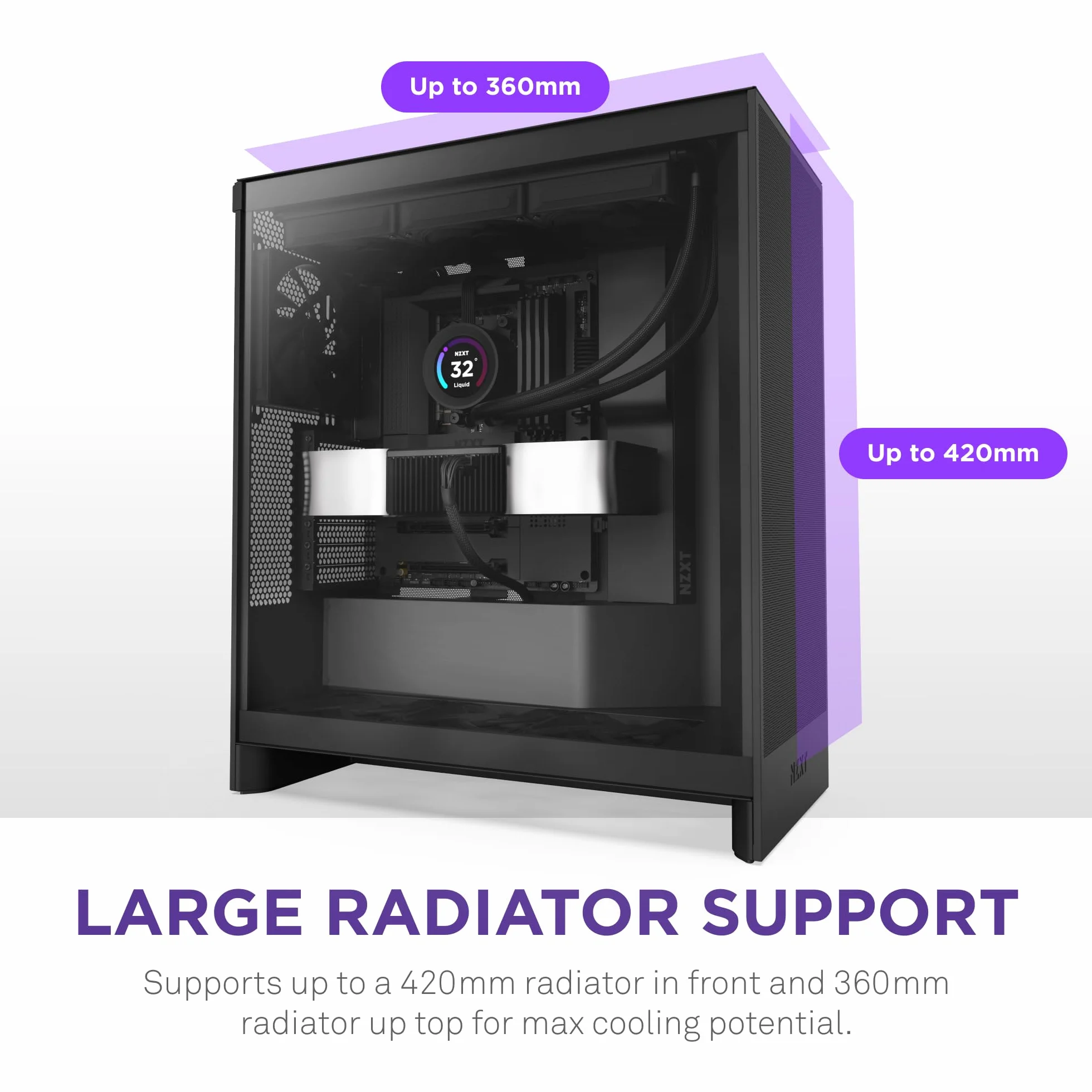 NZXT H7 Flow | Obudowa ATX Mid-Tower z przepływem powietrza | Obsługuje 3 wentylatory 120 mm na dole do bezpośredniego chłodzenia GPU | Zawiera 3 wentylatory 120 mm z przodu | Czarny