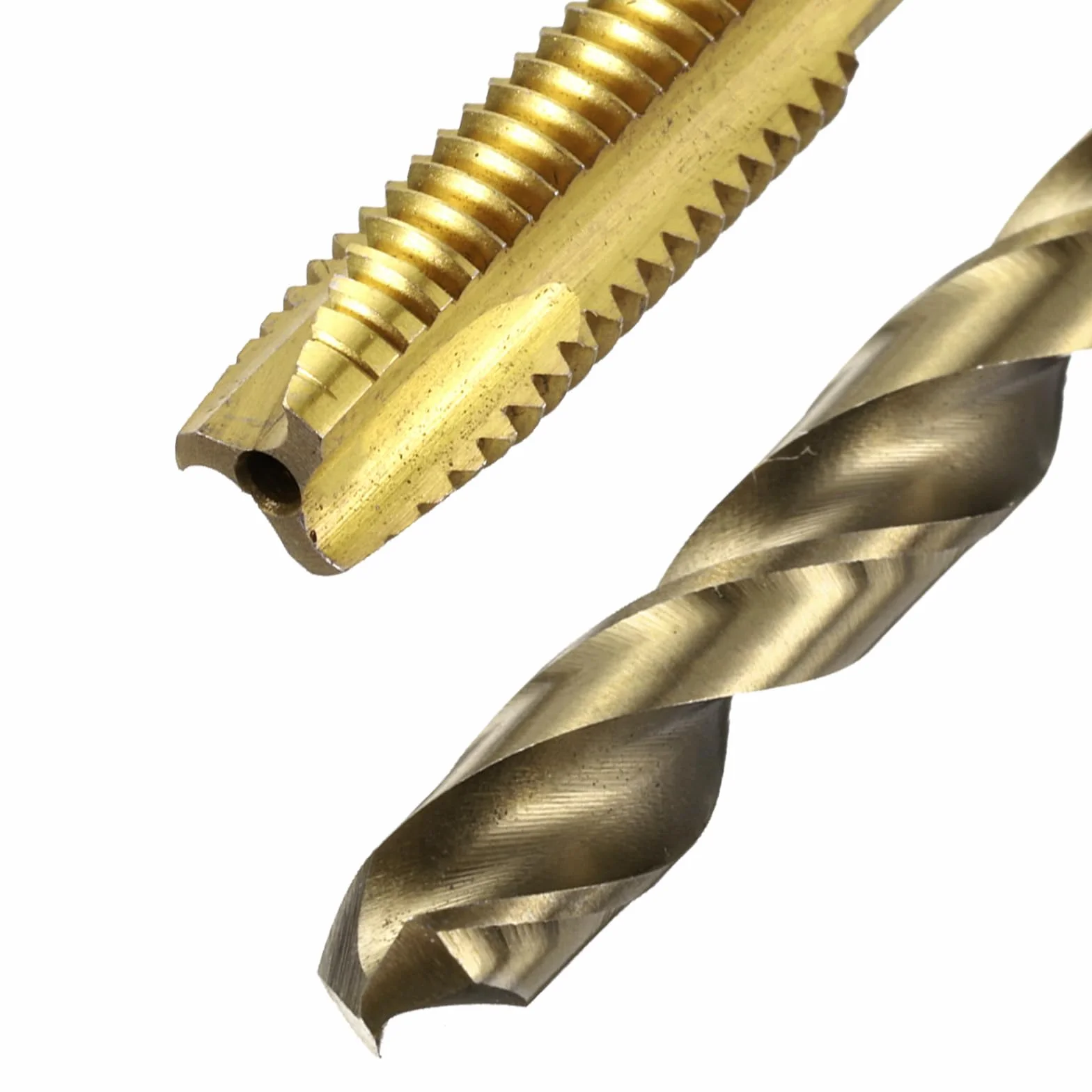 Zestaw gwintowników i wierteł metrycznych, 2 szt. gwintowników spiralnych M8 x 1,25 powlekanych tytanem i 2 szt. wierteł krętych 6,8 mm w kolorze żółtym, narzędzia do gwintowania śrub
