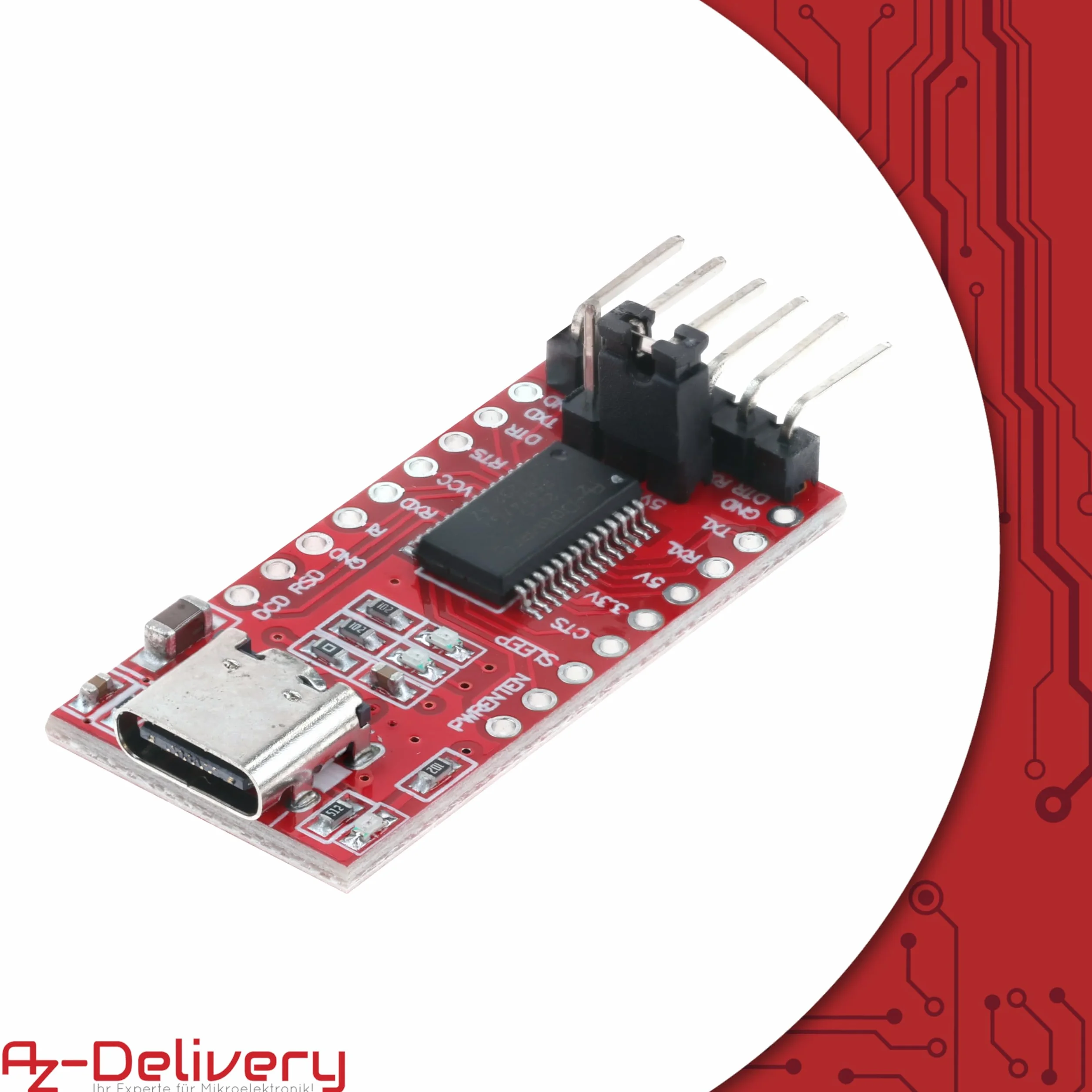AZDelivery Adapter Szeregowy USB-C na TTL 3,3 V 5 V FT232RL Arduino