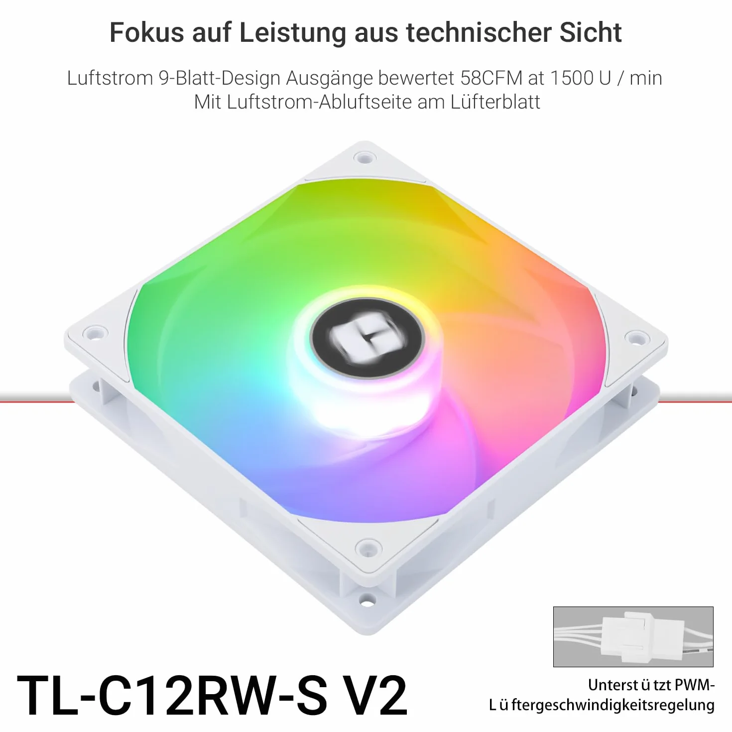 TR-Thermalright TL-C12RW-S V2 120 mm CPU PWM ARGB wentylator, 1500 RPM Silent Cooling, biały wentylator CPU, może być sparowany z obudową / chłodnicą procesora