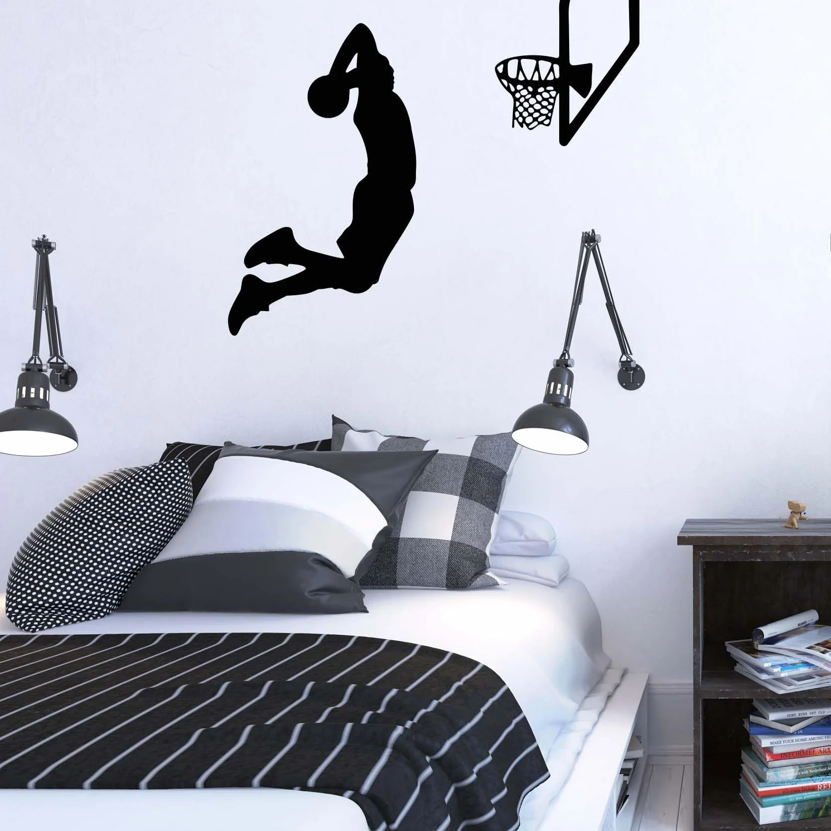 Tatuaż ścienny z motywem koszykówki, sportowego gracza, naklejka ścienna 61 x 51 cm, inspirująca naklejka ścienna do sypialni, chłopców, pokoju dziecięcego, pokoju młodzieżowego, pokoju zabaw