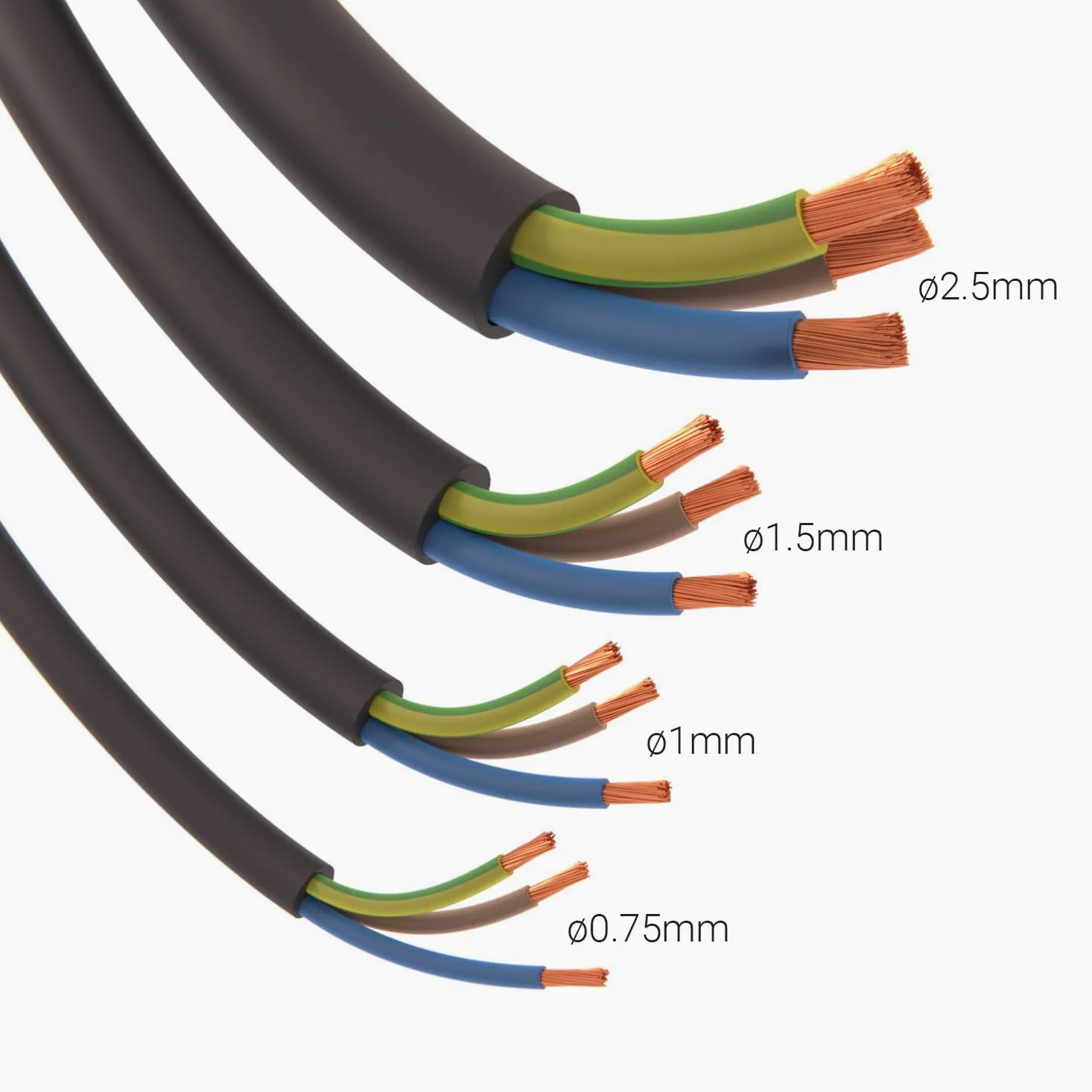 Amarcords - Trójbiegunowy przewód elektryczny sekcja 3x1mm kolor CZARNY. Okrągły kabel zasilający typu H05VV-F, 50 metrów