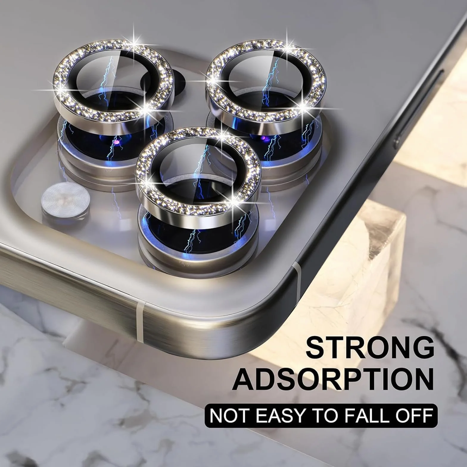 Yamobi Bling osłona obiektywu do aparatu iPhone 16 Pro Max i Pro, ochrona aparatu, szkło hartowane ze strasem, ochrona aparatu iPhone 16 Pro / Pro Max, 3 sztuki