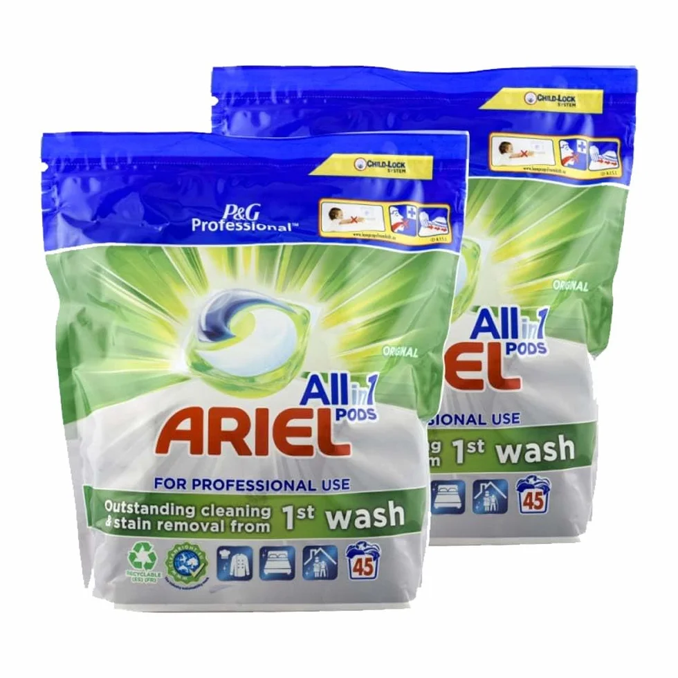 Ariel Professional, All in One Detergent Pralka Kapsułki, 90 Myć, (2 x 45 Kapsułek), Regularne, Usuwanie Plam I Niesamowite Czyszczenie