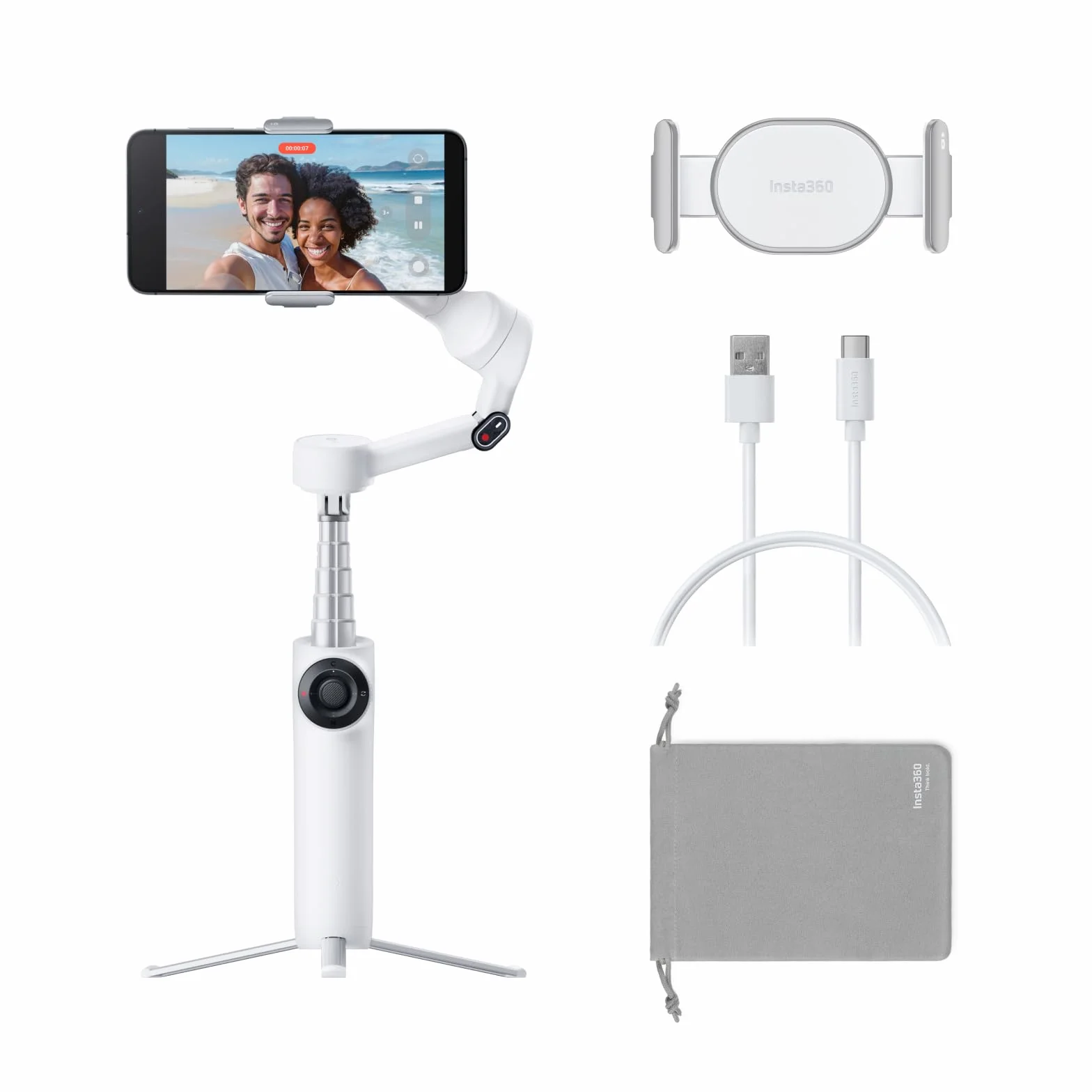 Insta360 Flow 2 biały gimbal do smartfonów AI śledzenie wielu osób zintegrowany statyw kijek do selfie