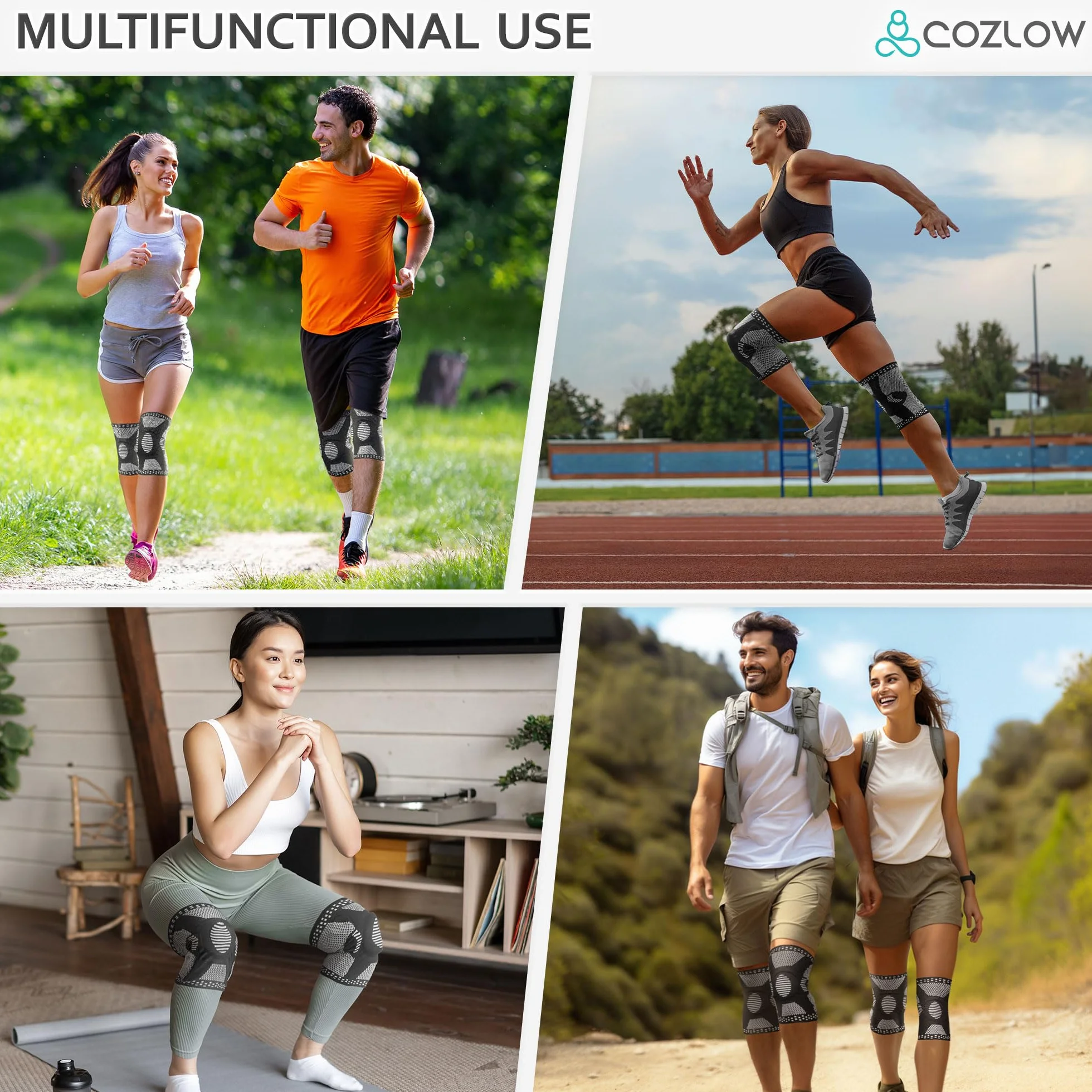 Cozlow Knee Brace for Arthritis & Torn Meniscus Relief (M, 41-46 cm), 2 Black Knee Compression Sleeves w/ Patella Pad