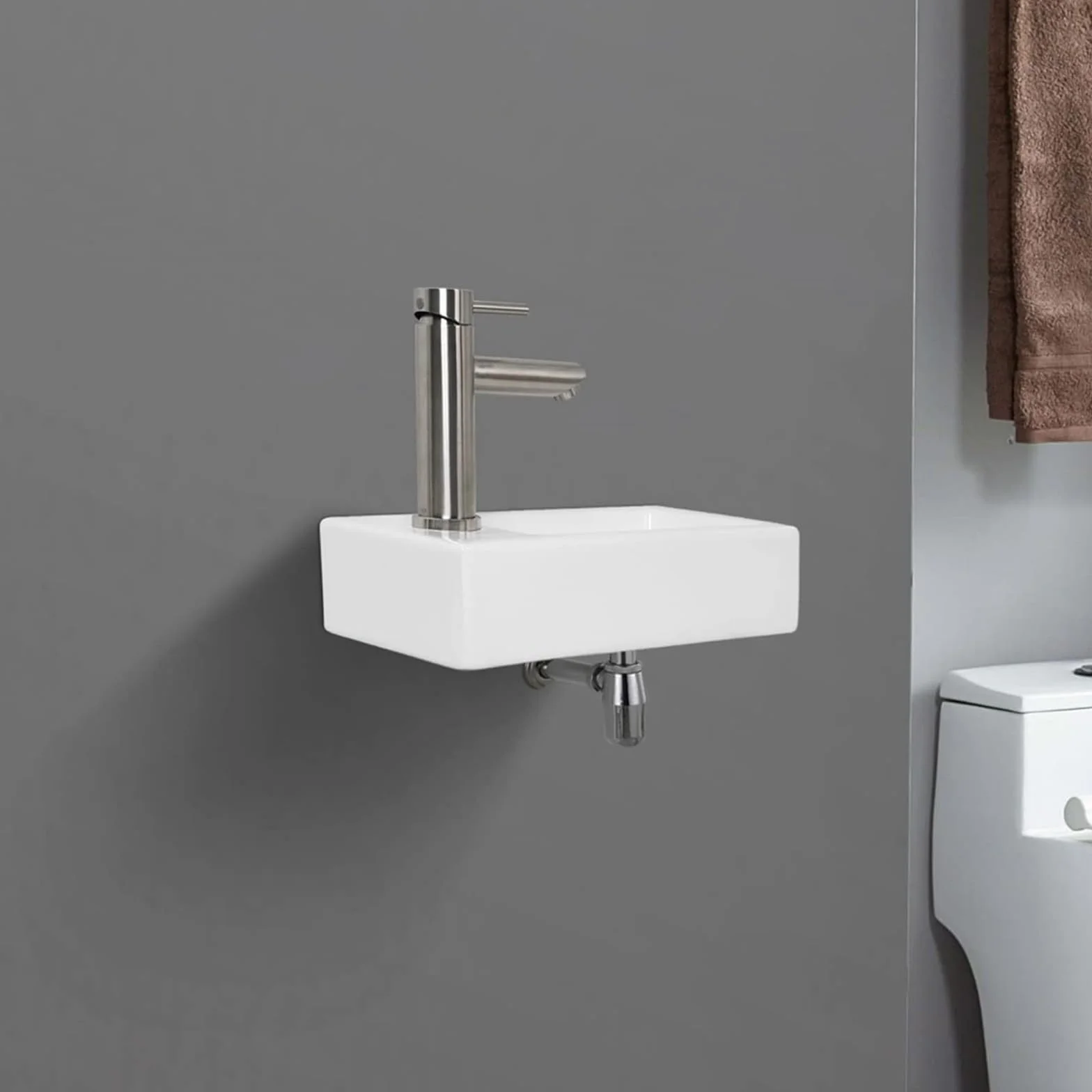 Ibergrif Prostokątna ceramiczna umywalka z 1 otworem na kran 376×188×93 mm biała