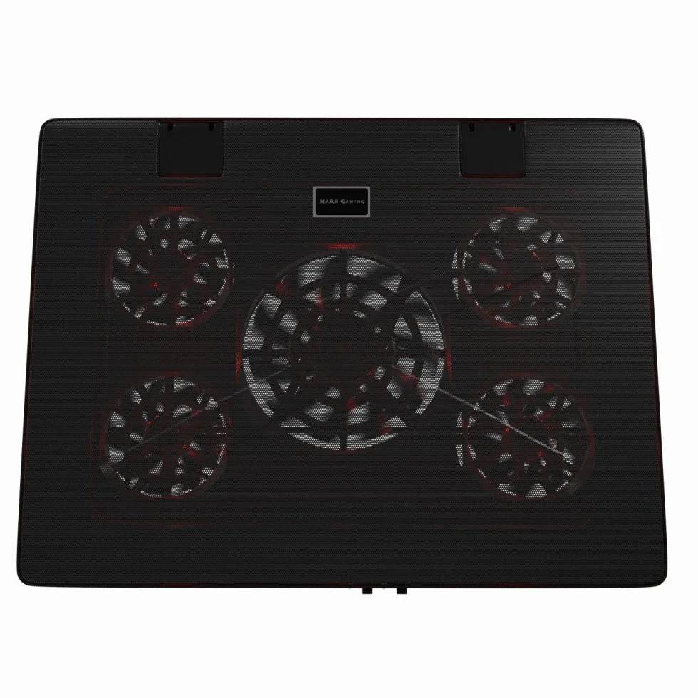 Mars Gaming MNBC2 podstawa chłodząca do laptopów do gier do 17,35 cala (5 bardzo cichych wentylatorów, czerwona LED, 2 x USB 2.0), czarny i czerwony