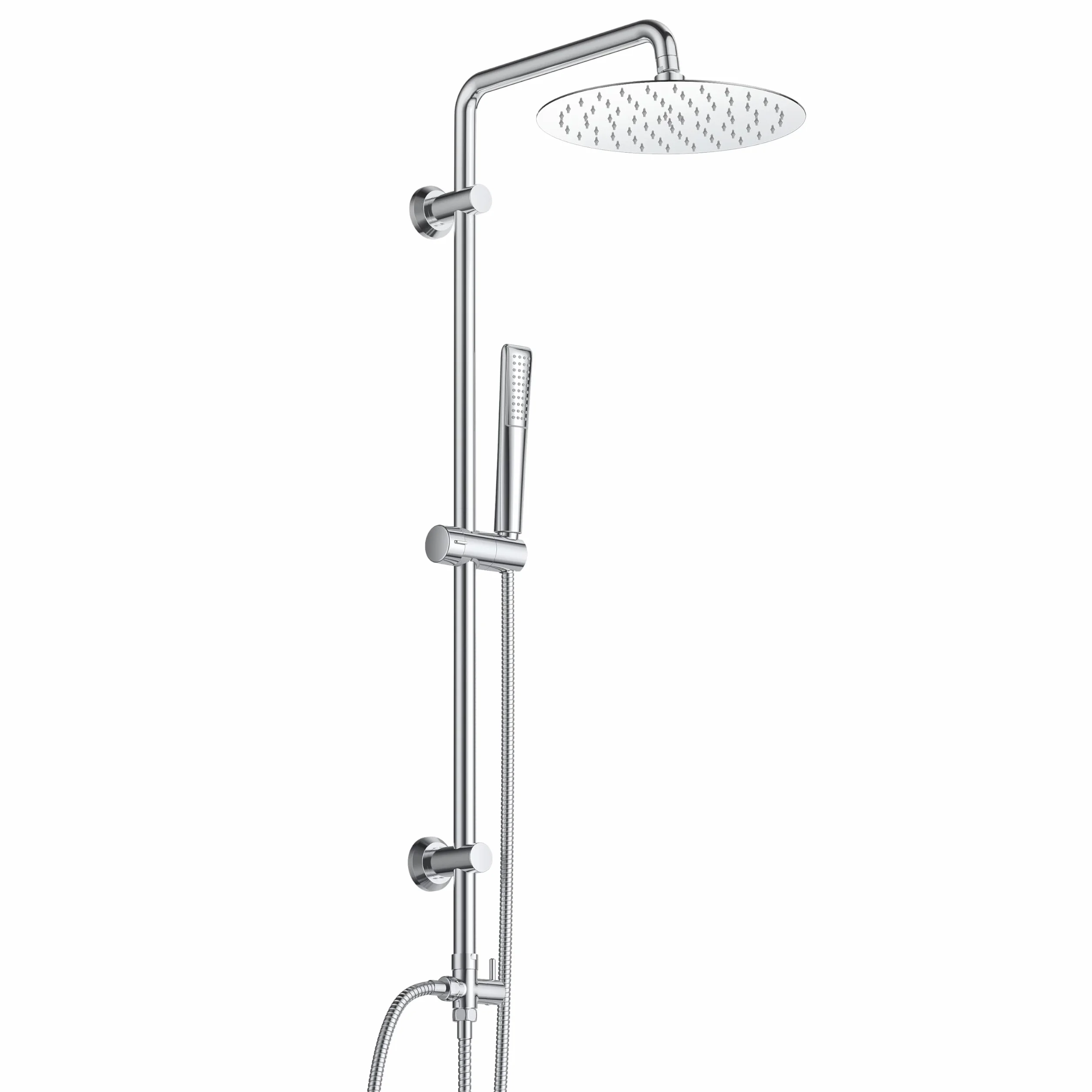 Görbach Zestaw Prysznicowy ze Stali Nierdzewnej System Prysznicowy Regulowana Wysokość łazienkowy Słuchawka Prysznicowa i Głowica Prysznicowa Stal nierdzewna D20cm.