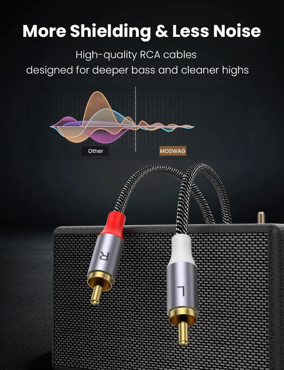 MOSWAG Kabel stereo RCA 2 męskie na 2 męskie 3 m nylonowy pleciony