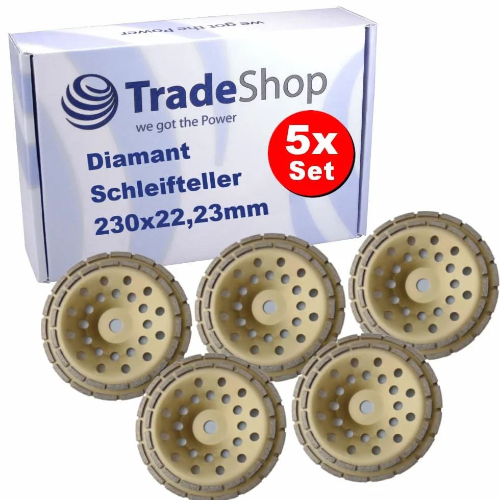 Trade-Shop diamentowe talerze szlifierskie, garnek szlifierski, krążek garnkowy, dwurzędowy, 230 x 22,23 mm, zamiennik do elektronarzędzi Würth Bosch Makita Festool Flex Metabo