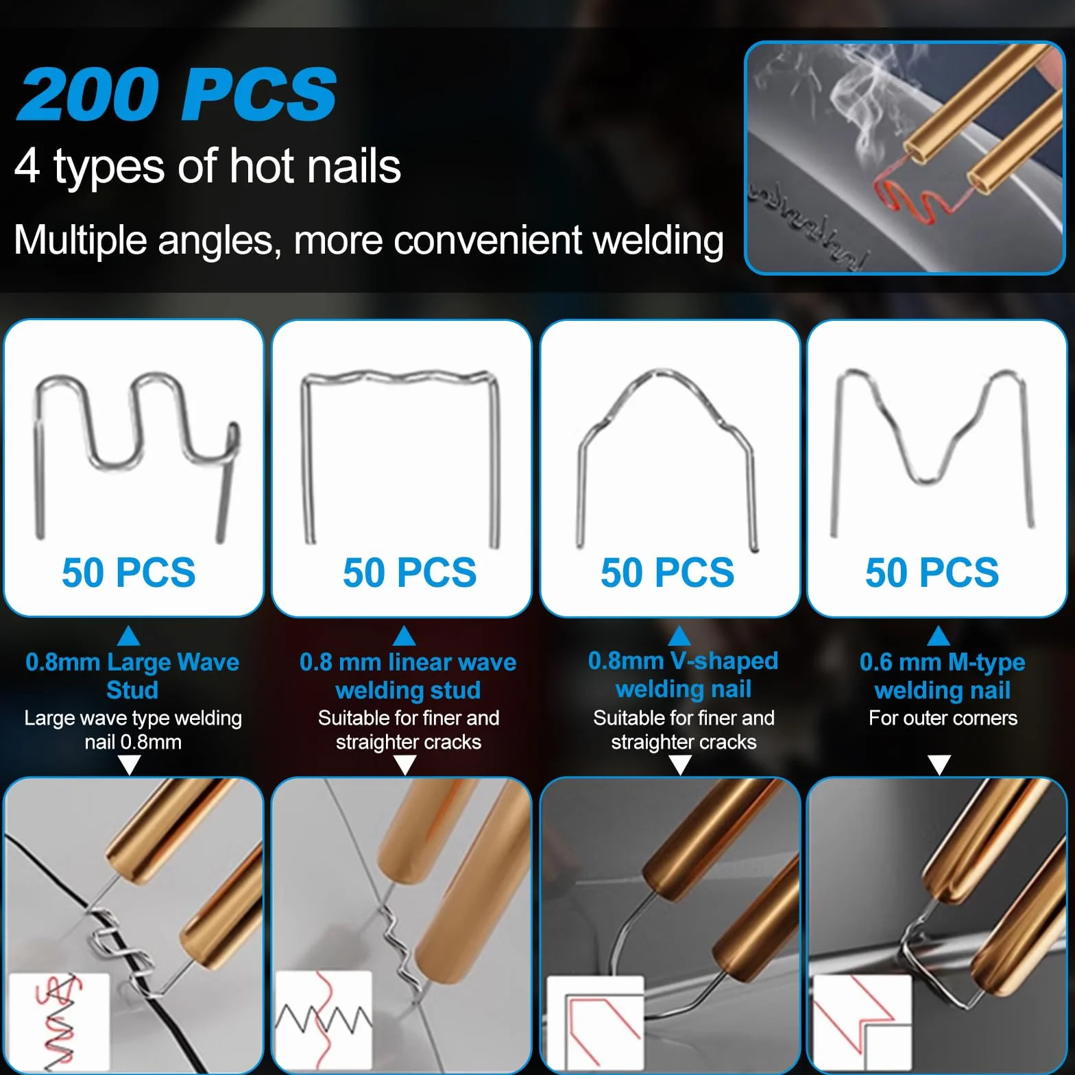 Bezprzewodowa spawarka do tworzyw sztucznych, 100 W, spawarka ręczna z 200 sztukami gwoździ plastikowych, spawarka z diodami LED, ładowanie USB, spawanie na baterie, naprawa do spawania tworzyw