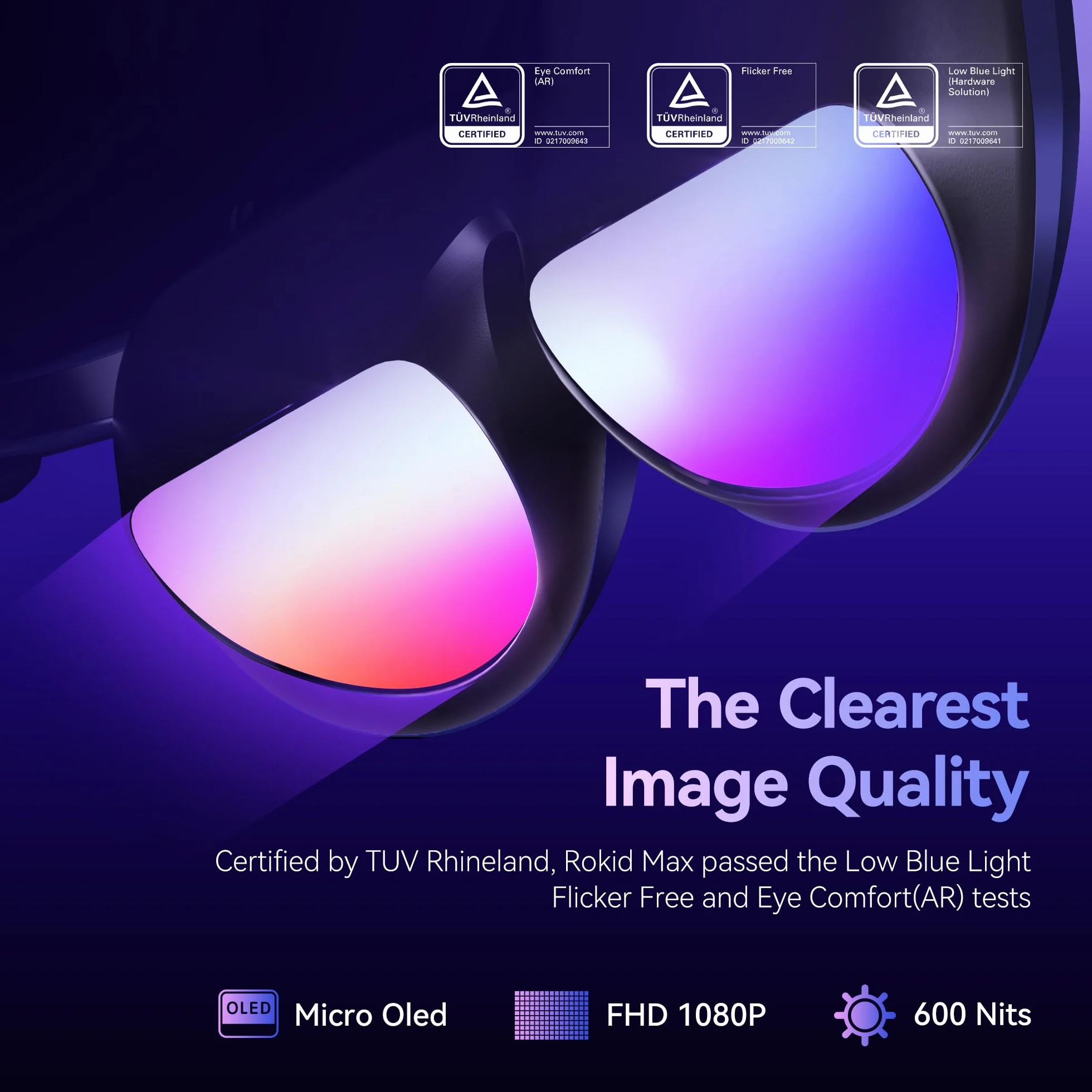 Rokid Max AR okulary 160" mikro-OLED Virtual Theater 50° FOV 600 nitów HDCP kompatybilne iPhone 15 Android