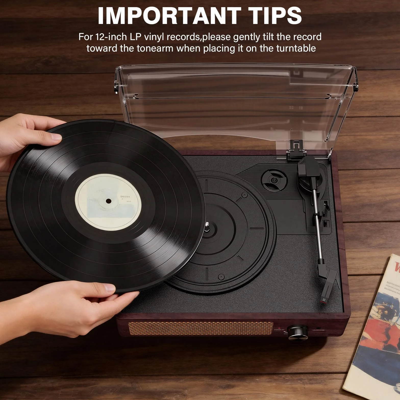 Przenośny gramofon Bluetooth Trzy Prędkość (33 1/3, 45 I 78 RP), Vintage Winyl Gramofon z wbudowanymi głośnikami Stereo, obsługuje wyjście RCA/gniazdo słuchawkowe Brązowy