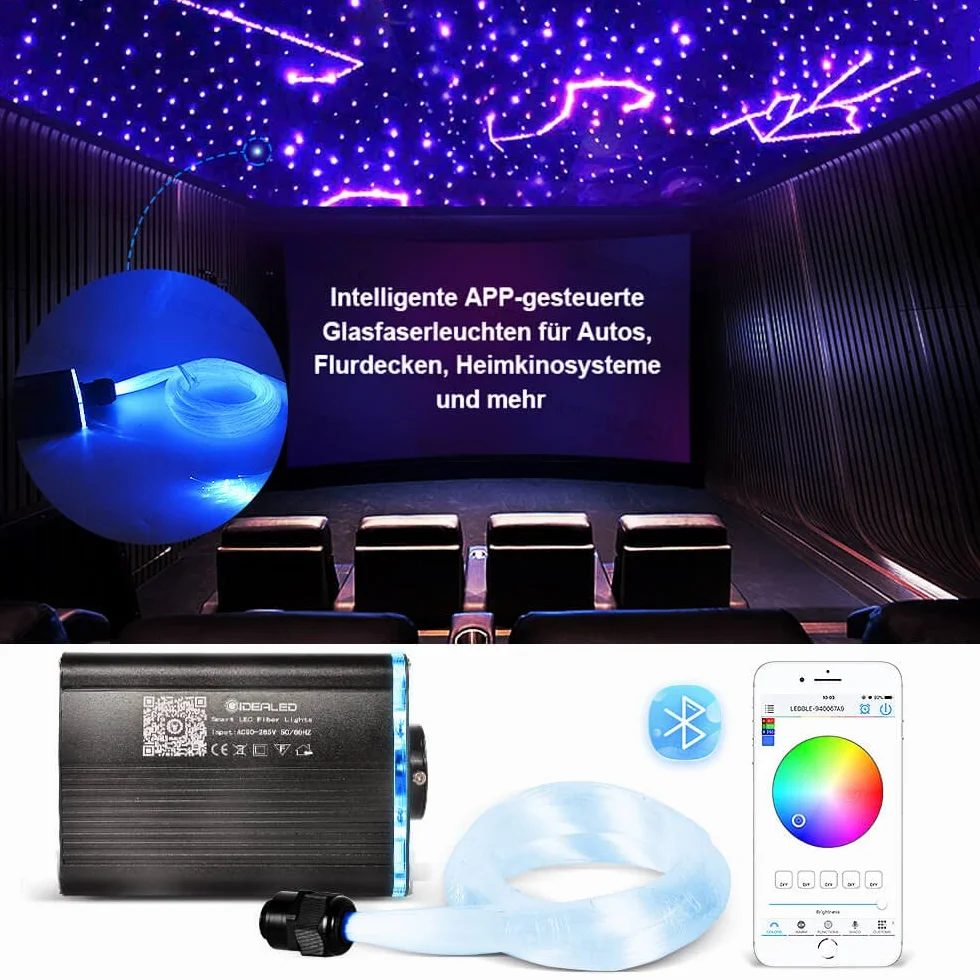Inteligentna aplikacja sterowane światłowodem LED, gwiaździste niebo, światła z pilotem zdalnego sterowania RF, Bluetooth RGBW Fiber Optic Lights Kit z 200 kablami światłowodowymi 2 m 0,75 mm do