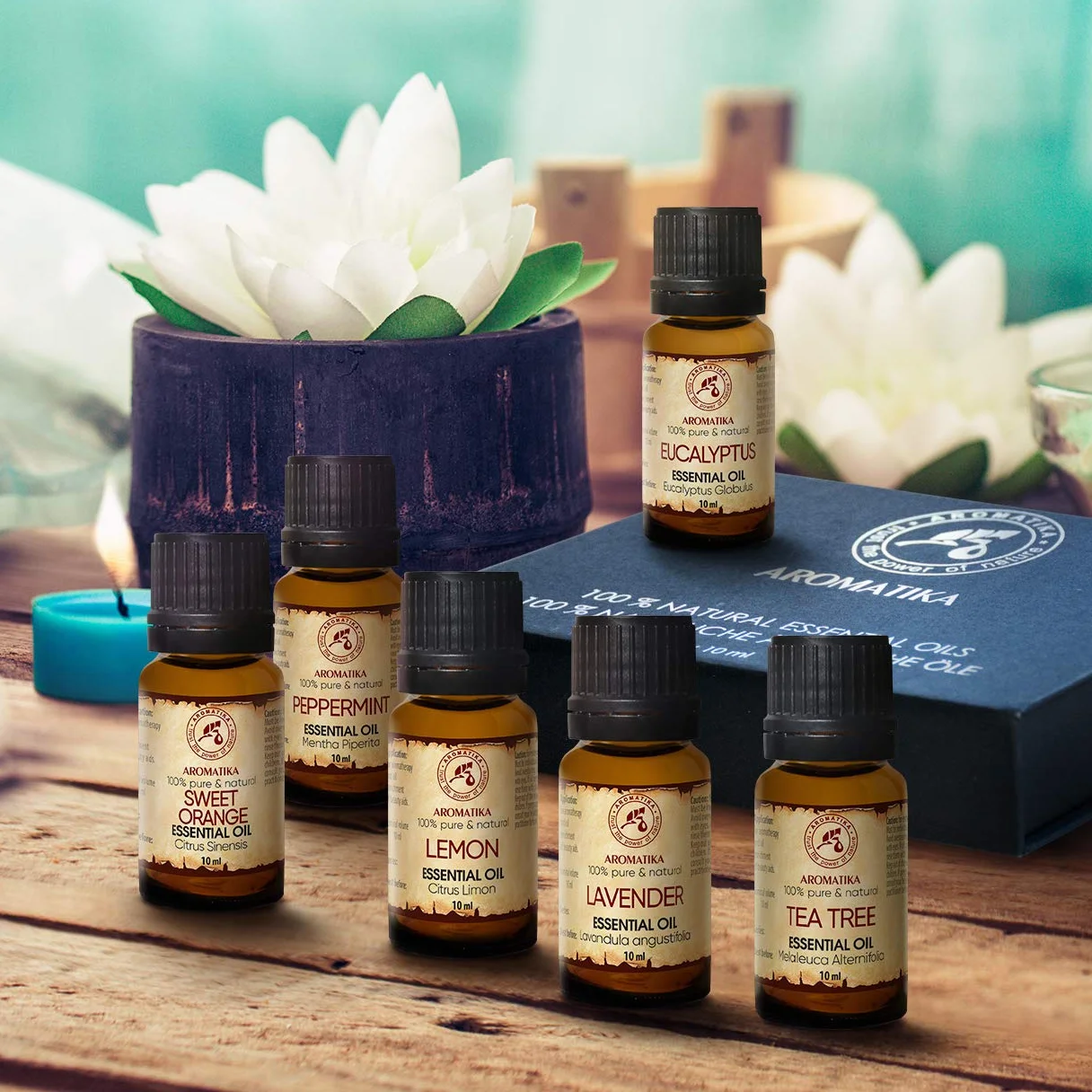 Essential Oil Set Of Top 6 Aromatherapy Essential Oils - 100% Pure & Natural - Lavender - Tea Tree - Eucalyptus - Peppermint - Orange - Lemon Essential Oil - 6 * 10ml - Best Gift Set