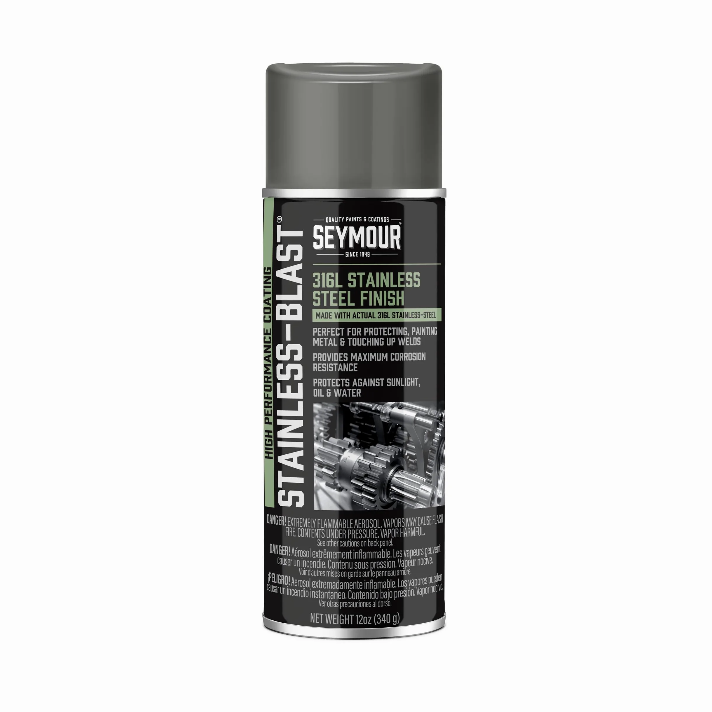 Farba w sprayu ze stali nierdzewnej do ochrony rdzy - spray ze stali nierdzewnej 473.6 g Can, 368.5 g. Waga netto wg Seymour