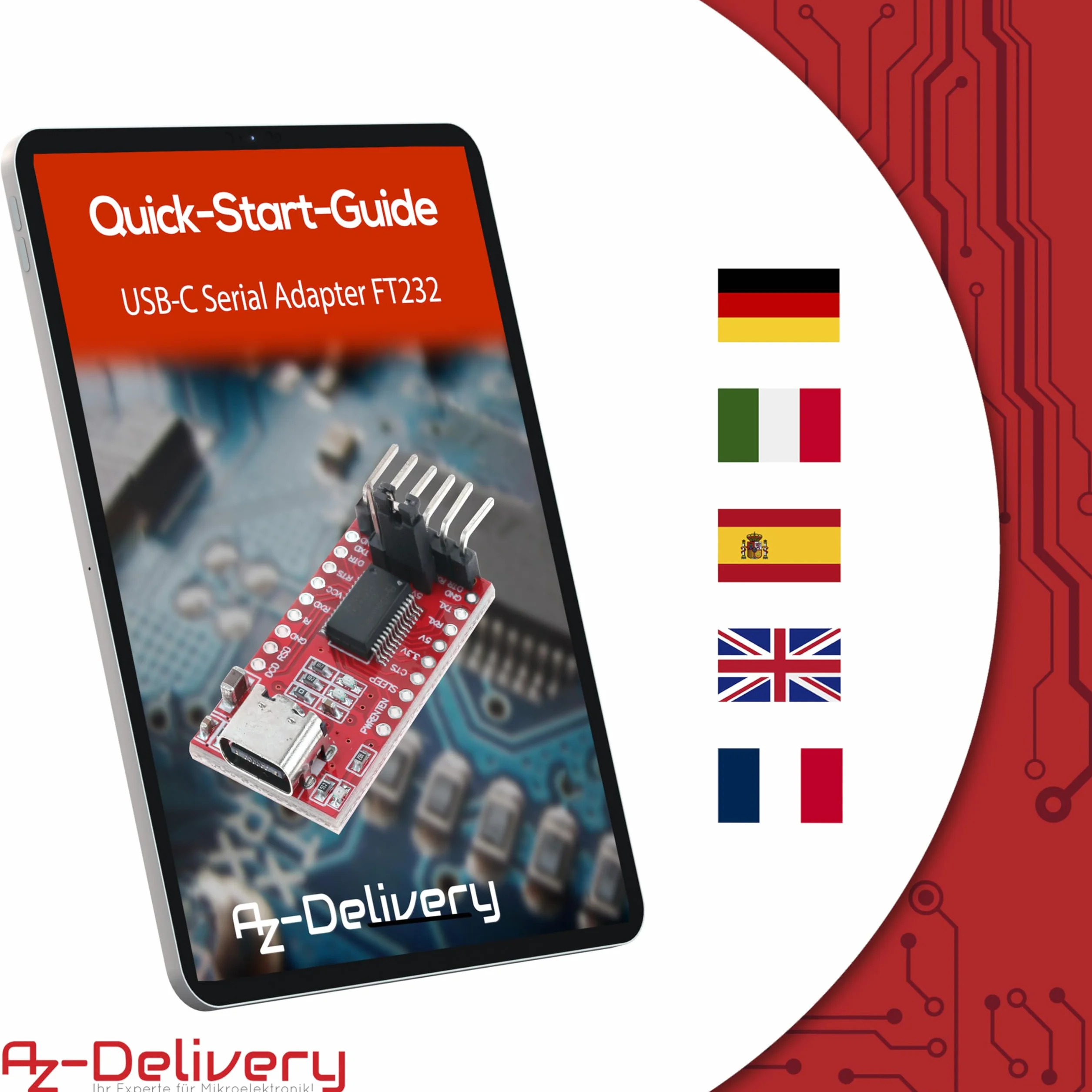 AZDelivery Adapter Szeregowy USB-C na TTL 3,3 V 5 V FT232RL Arduino