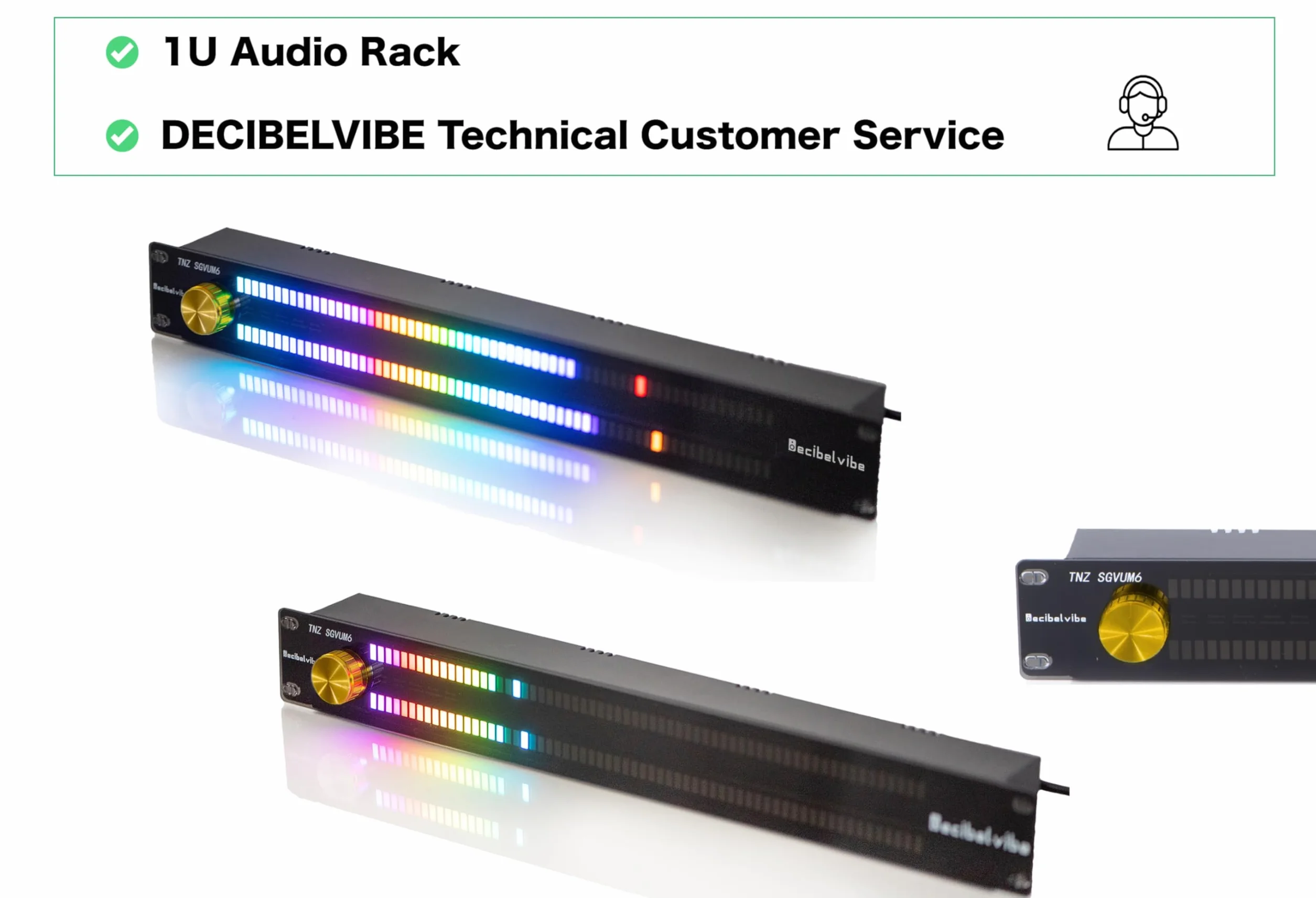 Decibelvibe TNZ SGVUM6 - miernik VU z wejściem/wyjściem RCA-Jack 3.5, wejście bezprzewodowe przez wbudowany mikrofon, 19 kolorów, do systemów audio HiFi, kina domowego, profesjonalnego sono, DJ (złoty