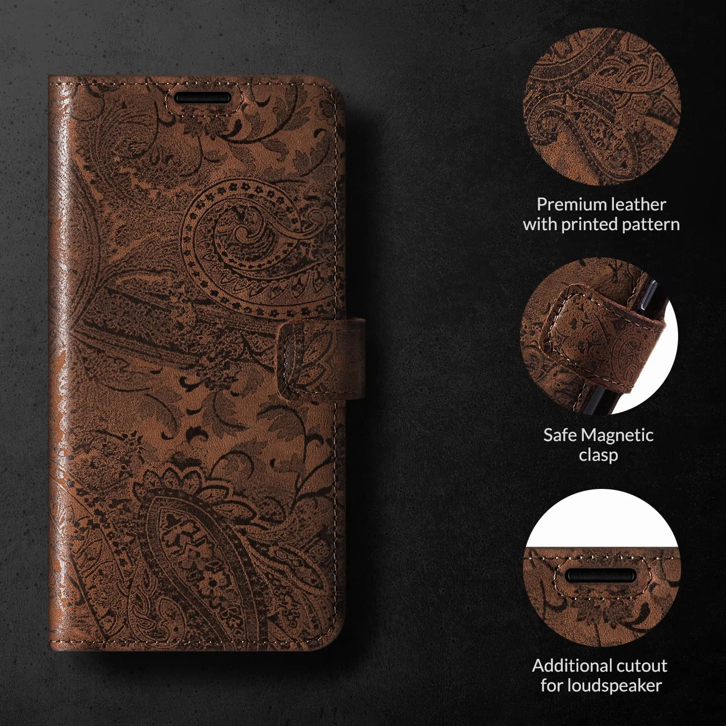 SURAZO Etui na Google Pixel 8a z Prawdziwej Skóry Składane Ochronne z Magnesem RFID Wallet Case Cover (kwiatowy wzór)