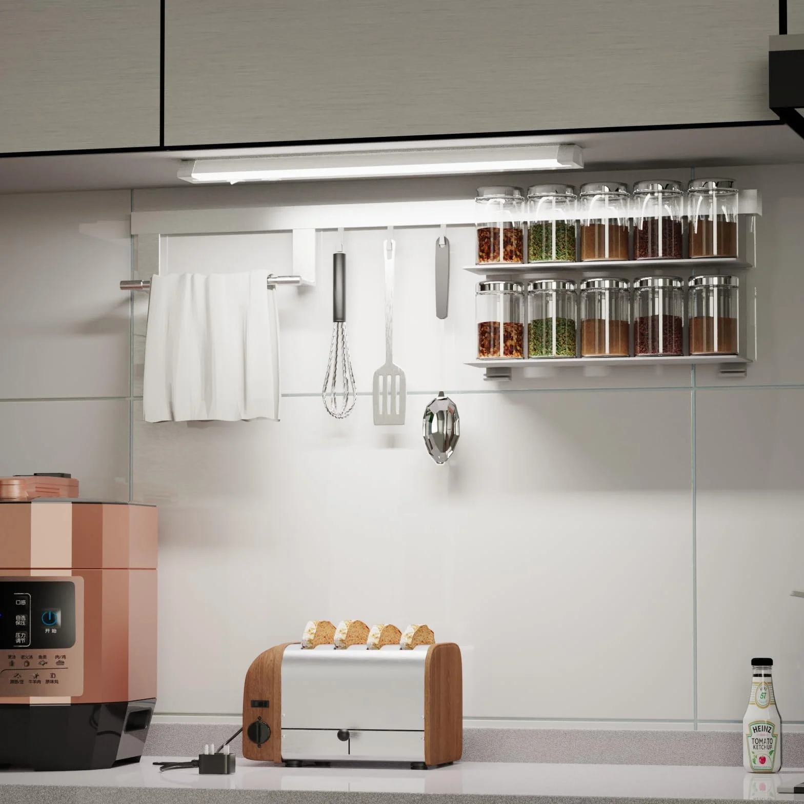 ENUOTEK Oświetlenie Szafki LED 230V Obrotowa, 54.5cm Lampa Podszafkowa Kuchennna, 3 Regulowane Kolory Światła 3000K 4000K 6500K, 8W 750 Lm, Do Kuchni i Łazienki