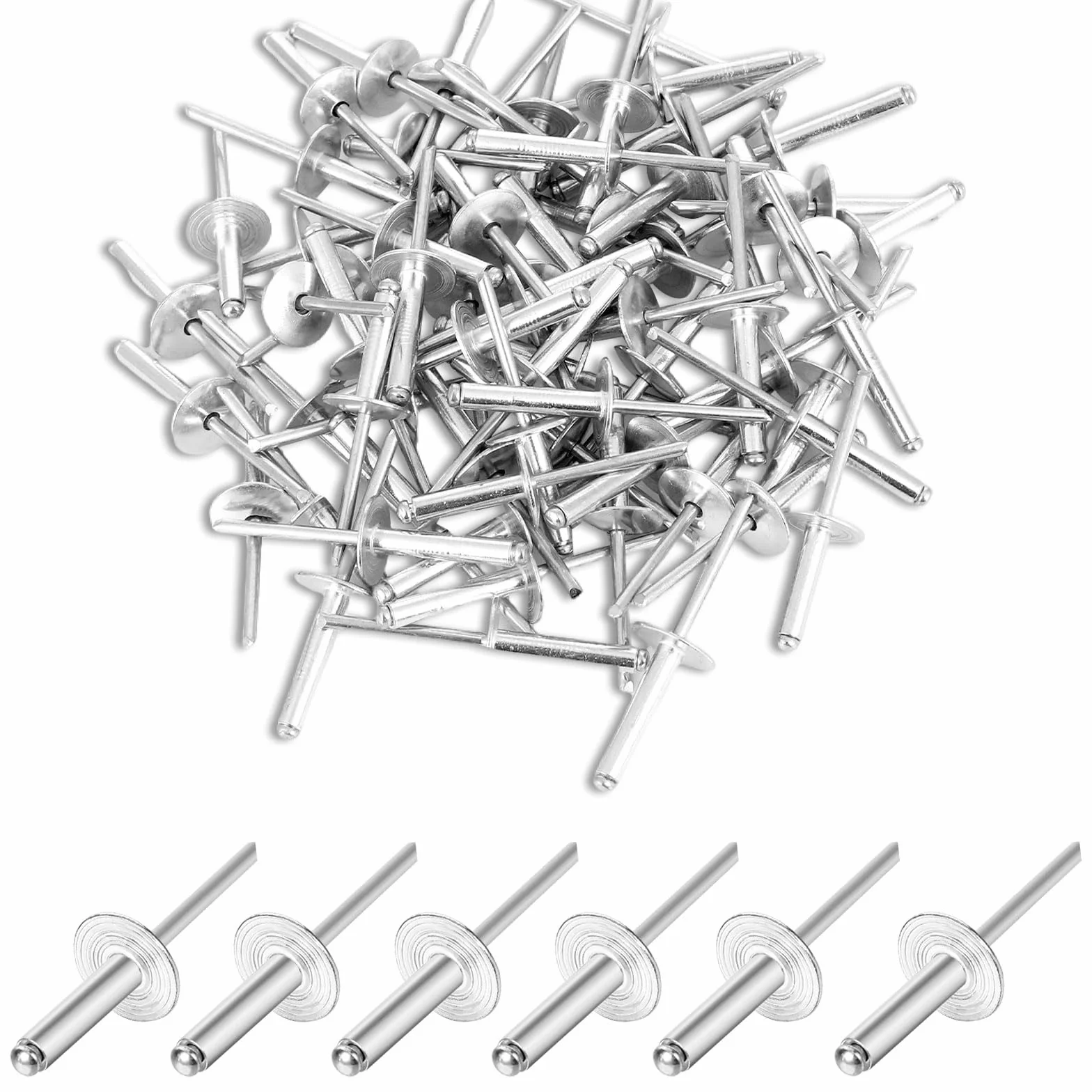 Nity ślepe 4,8 x 10 mm, ze stopu aluminium z dużą główką, srebrne nity ślepe, zestaw 60 sztuk, odpowiednie do łączenia lekkich materiałów