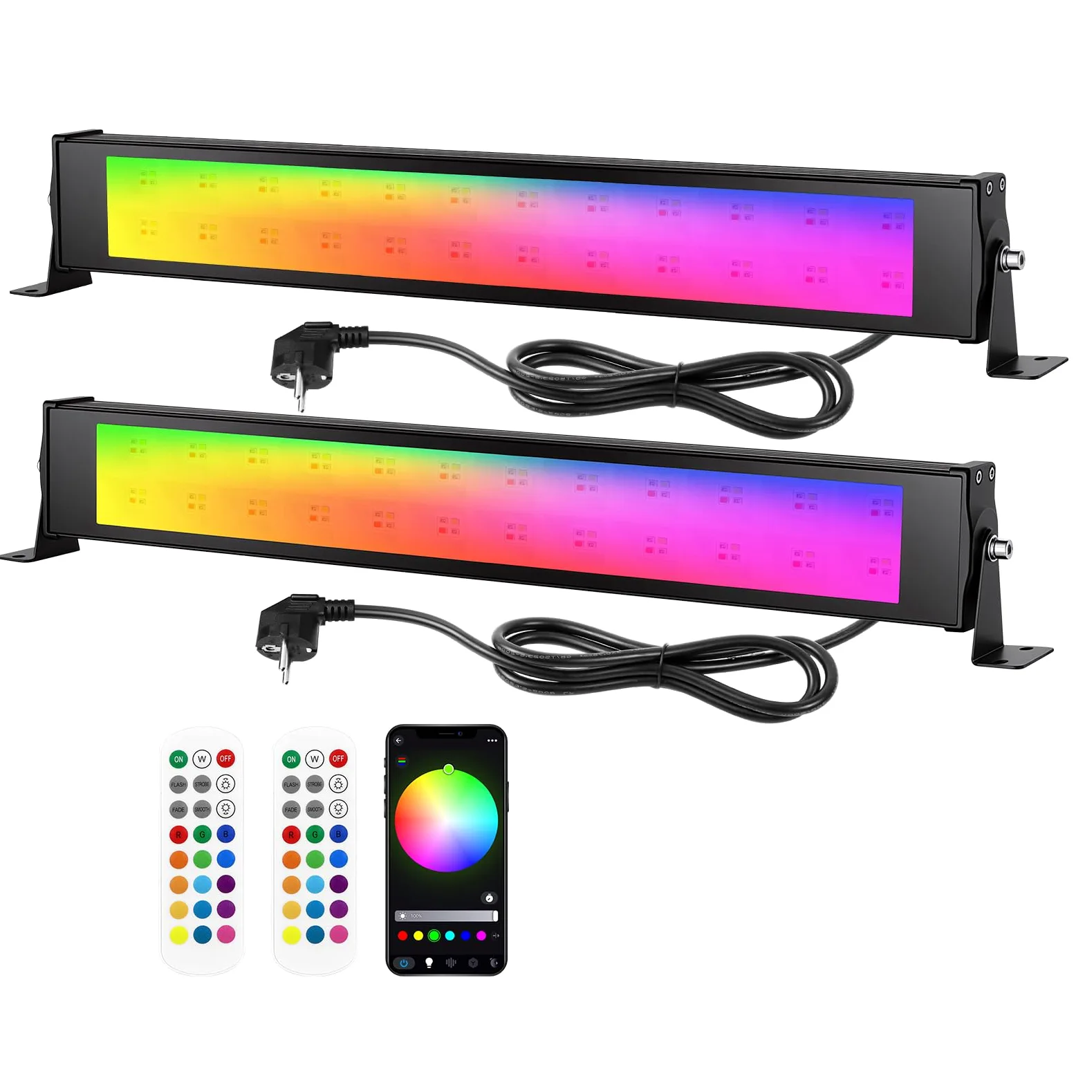 RIGIDON 2 x reflektor Led RGB 28 W, 2800 lm, zewnętrzny projektor RGBW z aplikacją i pilotem, wielokolorowe oświetlenie LED, do baru, Jadin, tarasu, patio, dekoracji imprez