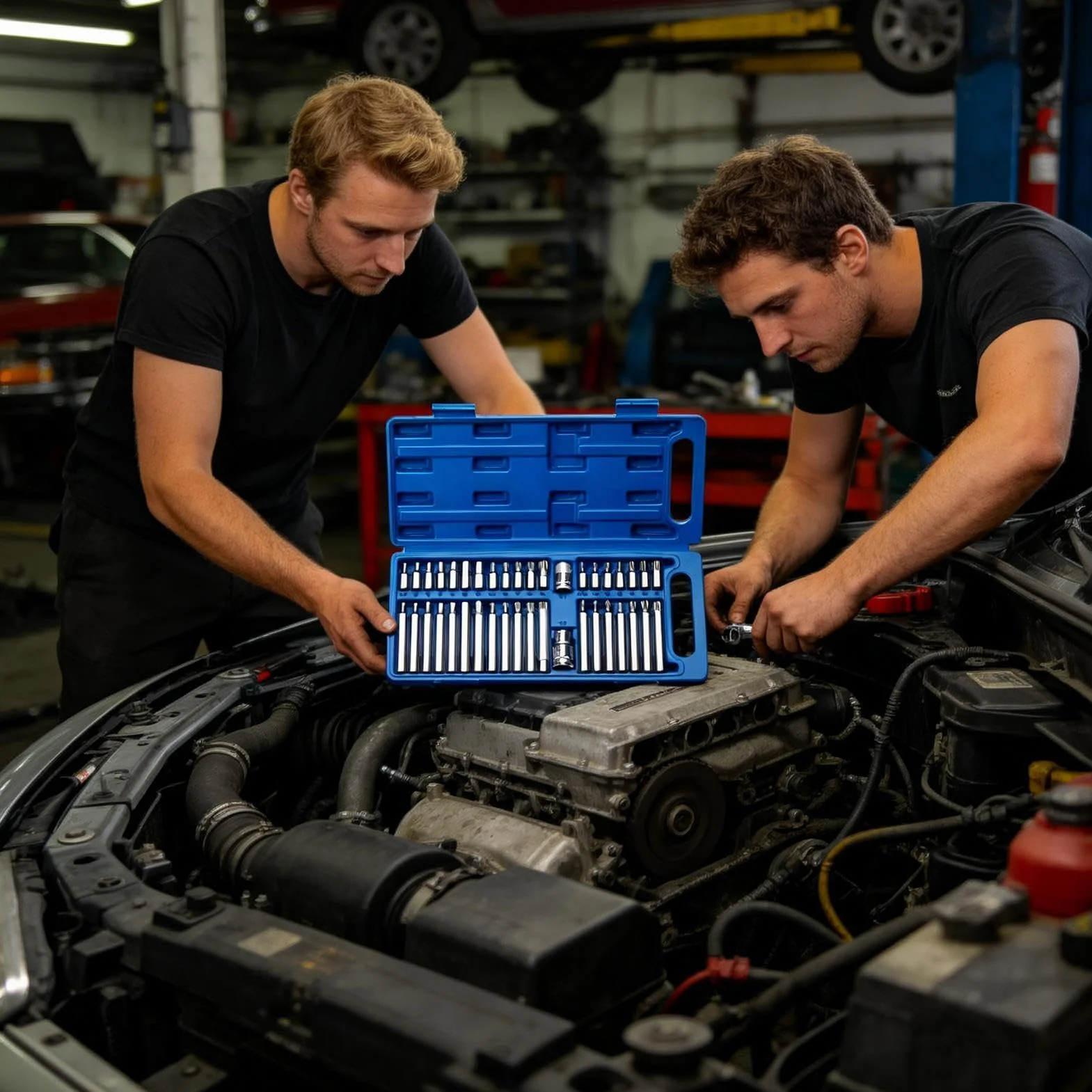 Zestaw Nasad Grzechotkowych Narzędzia Naprawcze Spline i Hex | 40-częściowy komplet nasad bitowych z napędem 3/8 Do Motoryzacji, Samochodów, Ciężarówek, Motocykli, Silników,