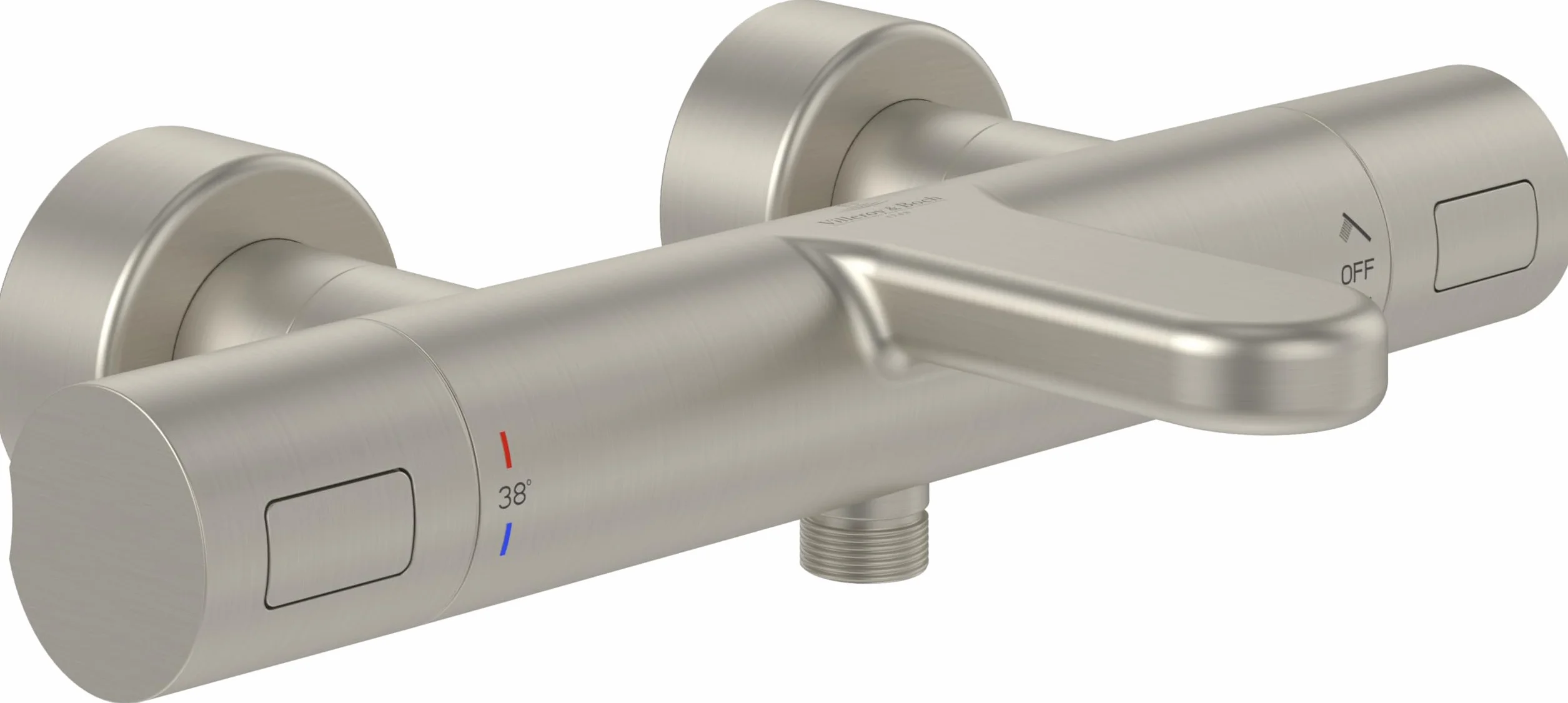 Villeroy & Boch Uniwersalny termostat wannowy Taps & Fittings armatura wannowa z ochroną przed oparzeniem i blokadą bezpieczeństwa przy 38°, bateria mieszakowa wanna natynkowa, okrągła, szczotkowana