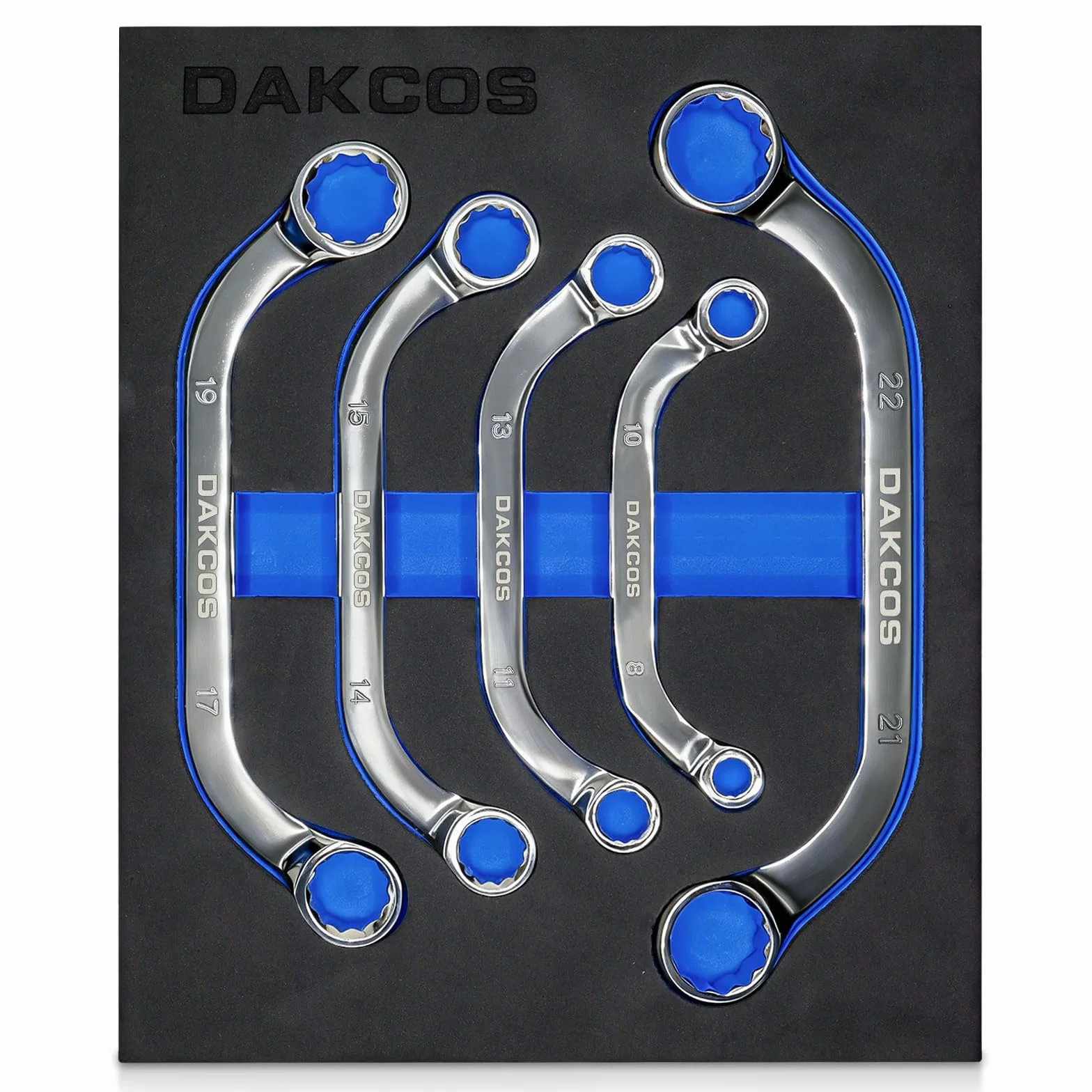 DAKCOS 5-częściowy zestaw kluczy oczkowych, kluczy podwójnych w kształcie typu C | 8x10-21x22 mm | CR-V
