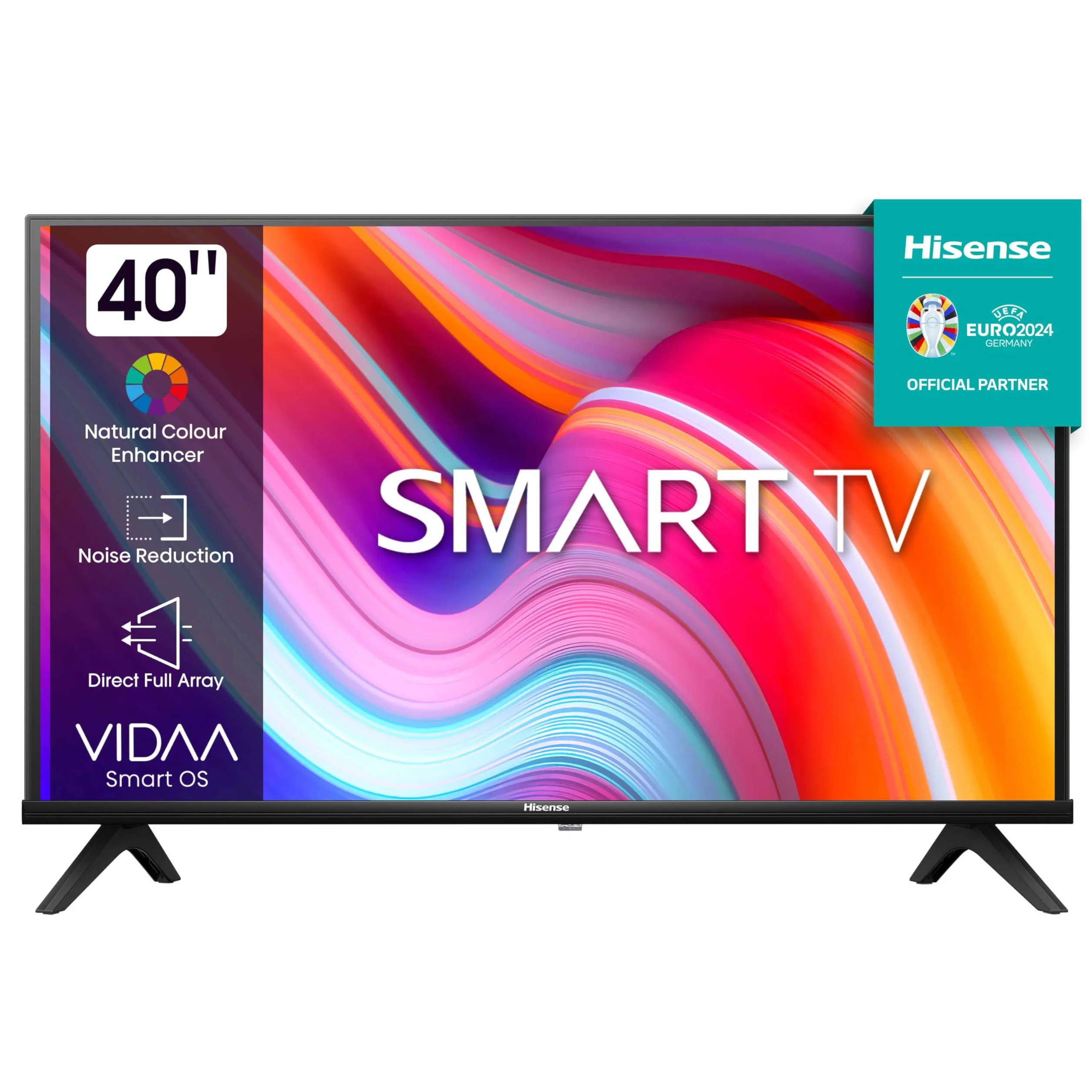 Hisense Telewizor 40A4K - 40-calowy telewizor Full HD Smart z naturalnym wzmacniaczem kolorów, DTS Virtual X, wysoki kontrast, tryb gry, VIDAA U6, HDMI, WiFi