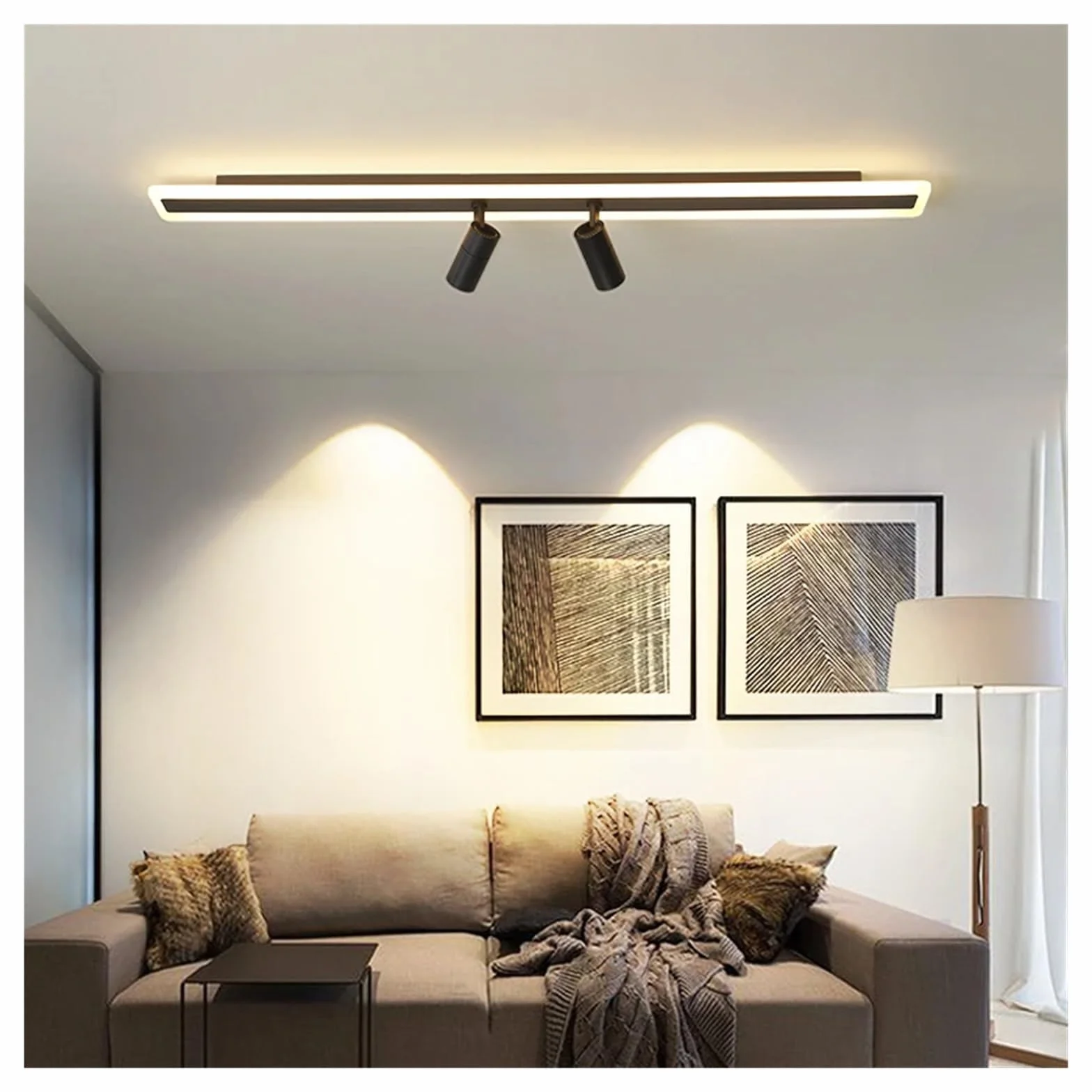 Nowoczesne żyrandole sufitowe LED z reflektorami, Akrylowa czarna lampa sufitowa do salonu, kuchni, korytarza, oświetlenia wewnętrznego, żyrandol-czarna-80 cm