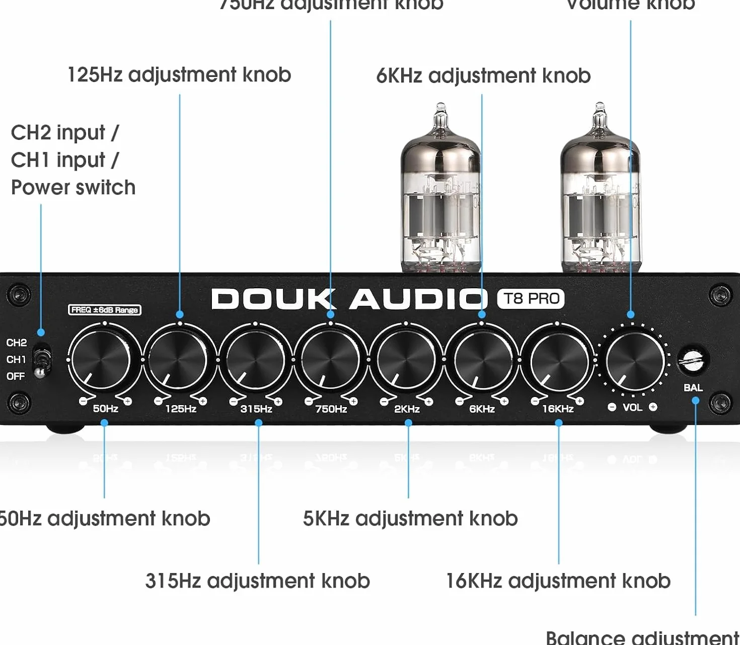 Douk Audio Equalizer do rur próżniowych HiFi 7-pasmowy EQ przedwzmacniacz XLR T8 PRO