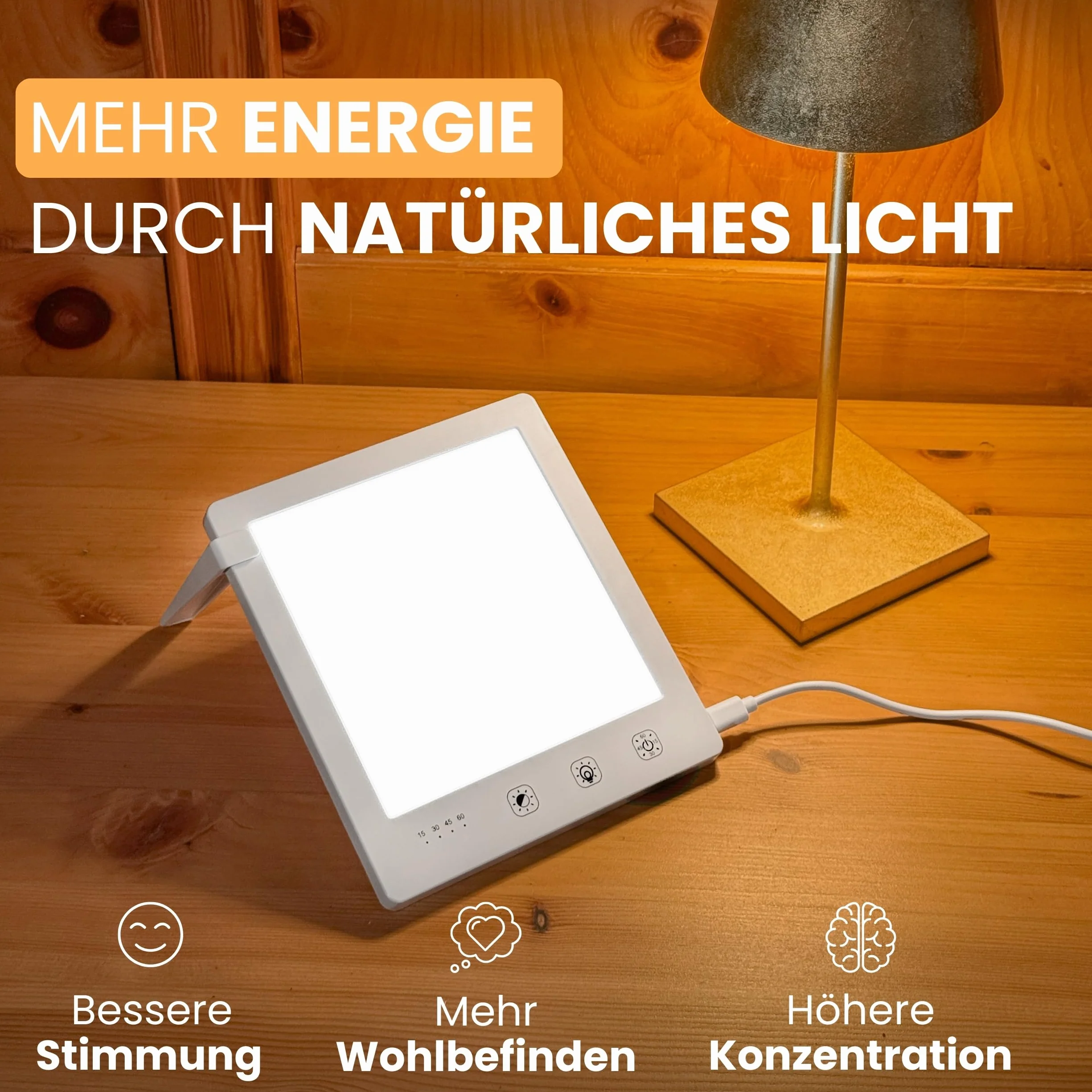 Lampa dzienna do 10 000 luksów, lampa terapeutyczna symulująca światło dzienne, lampa terapeutyczna daylight sad lamp, prysznic ze stojakiem, torbą i kablem USB-C