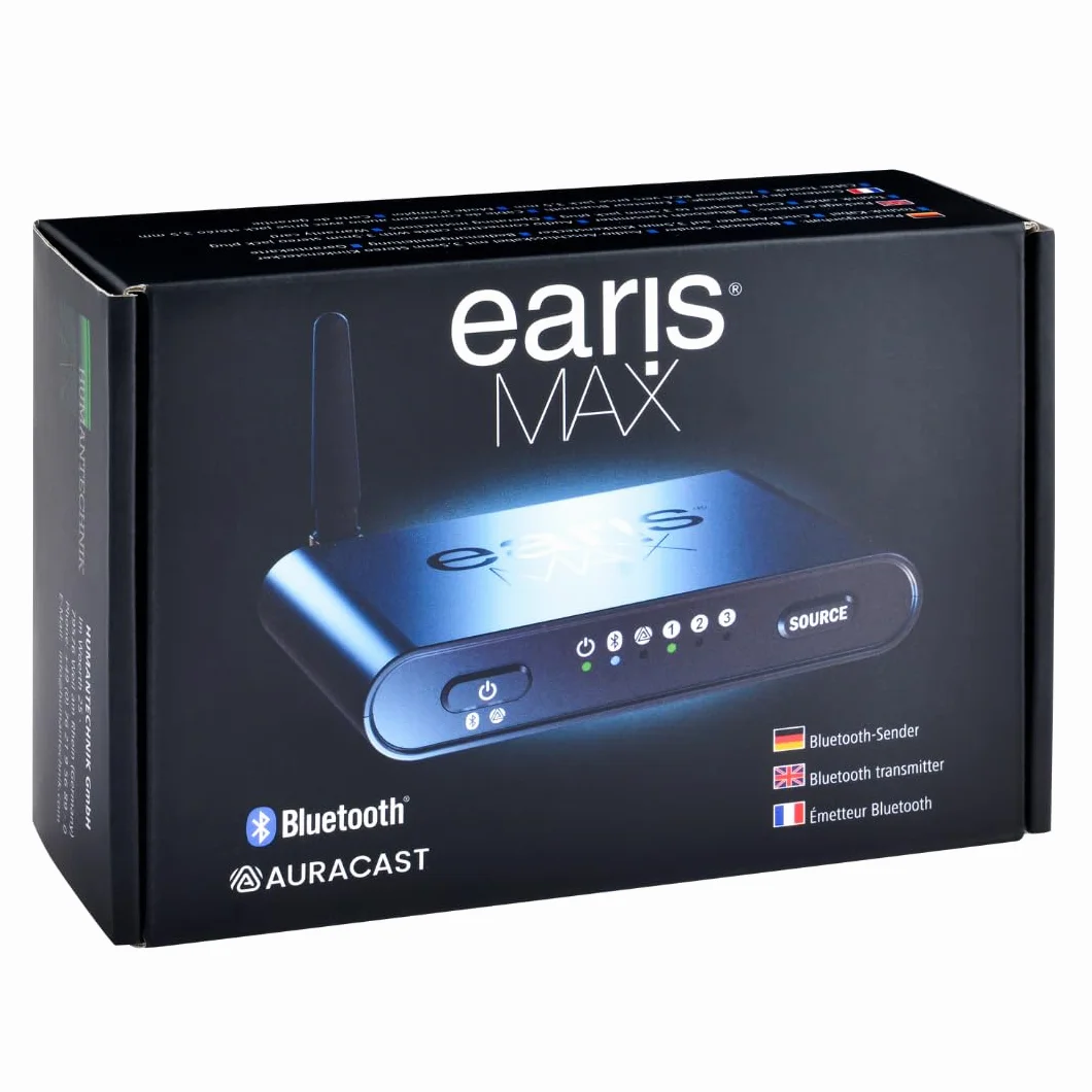 Humantechnik earisMAX Bluetooth 5.3 Auracast nadajnik LE-Audio LC3 Hires LDAC