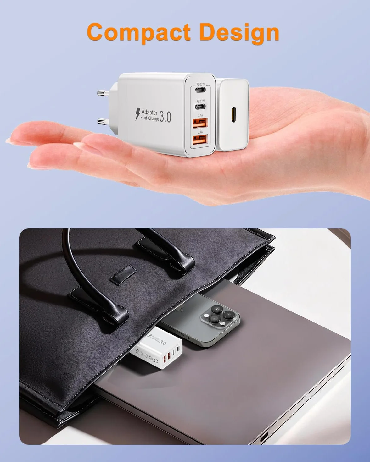 Ładowarka USB C, 40W Gniazdo, 4 Porty Szybkie Ładowanie, Przekształtnik USBC Wielofunkcyjny, Zasilacz USB C do Samsung S23 S24 S25, iPhone17 16 15 14 13, Huawei, Fast Charger