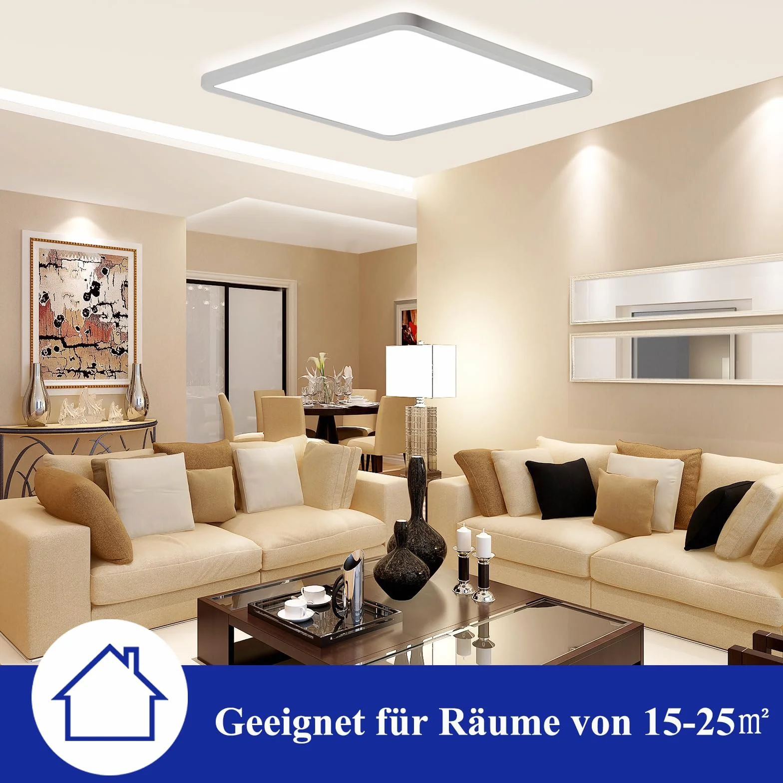 Ouyulong Lampa sufitowa Led z możliwością ściemniania 36 W, lampa sufitowa z pilotem, 3000-6500 K, regulowana jasność od 10% do 100%, 3100-4200 lm, funkcja timera, odpowiednia do sypialni, salonu