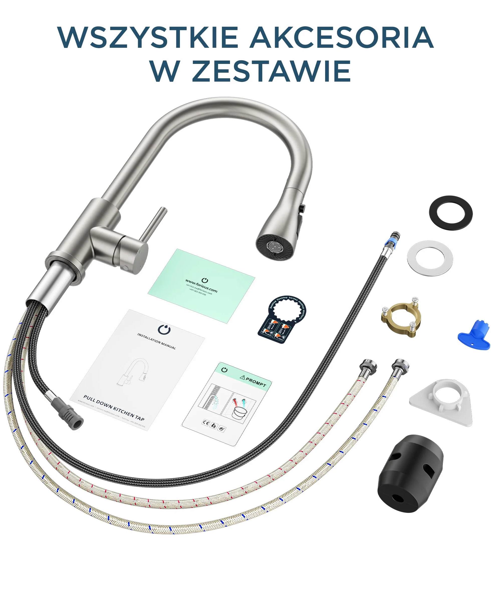 FORIOUS Kran Kuchenny, Bateria Kuchenna z Wyciąganą Wylewką, obrotowa o 360° Bateria Kuchenna, odpowiednia do zlewów o wysokich profilach, Dwa tryby odprowadzania wody, Stal Nierdzewna